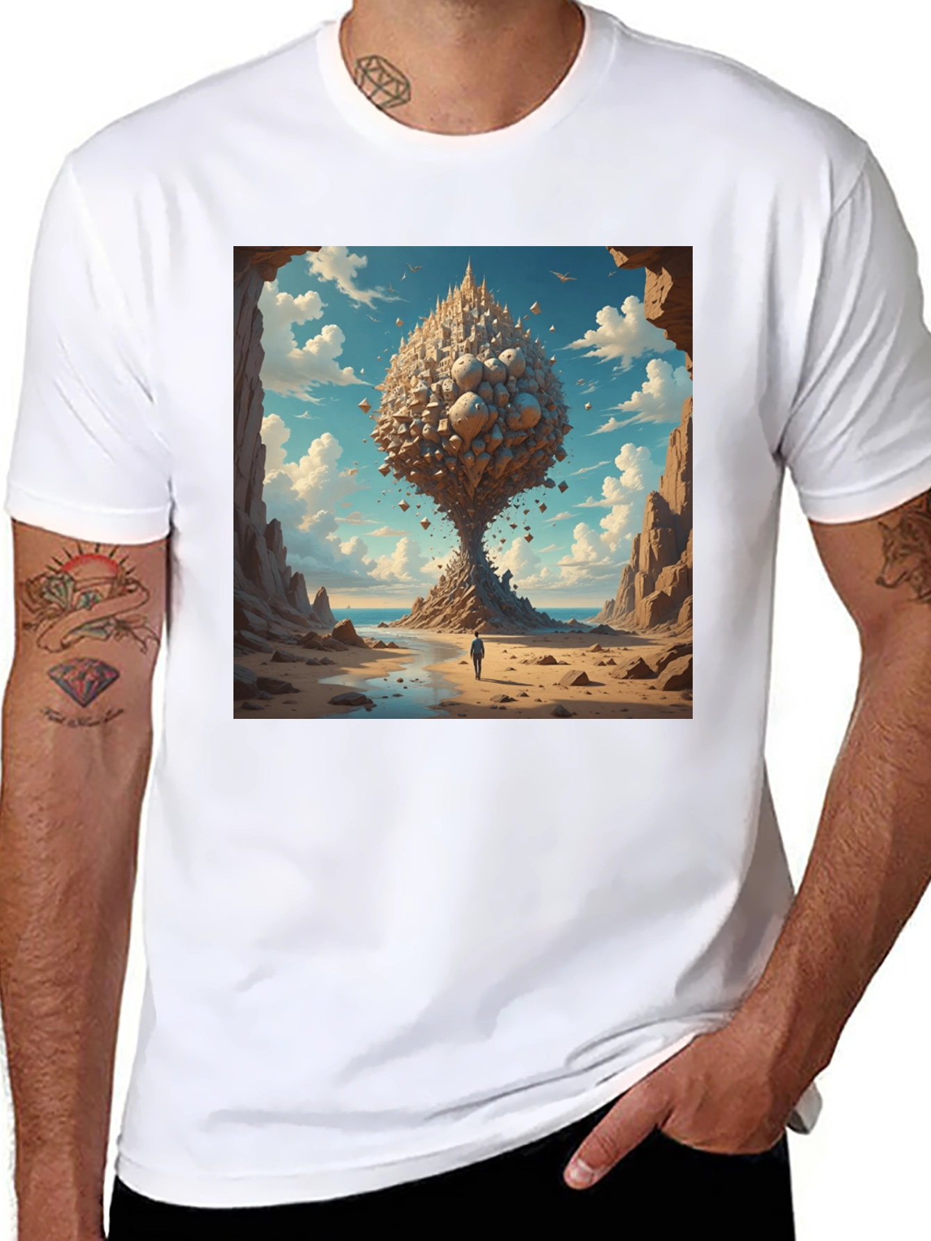 Black Surreal Landscape Graphic Tee - Black Cotton Blend view 8