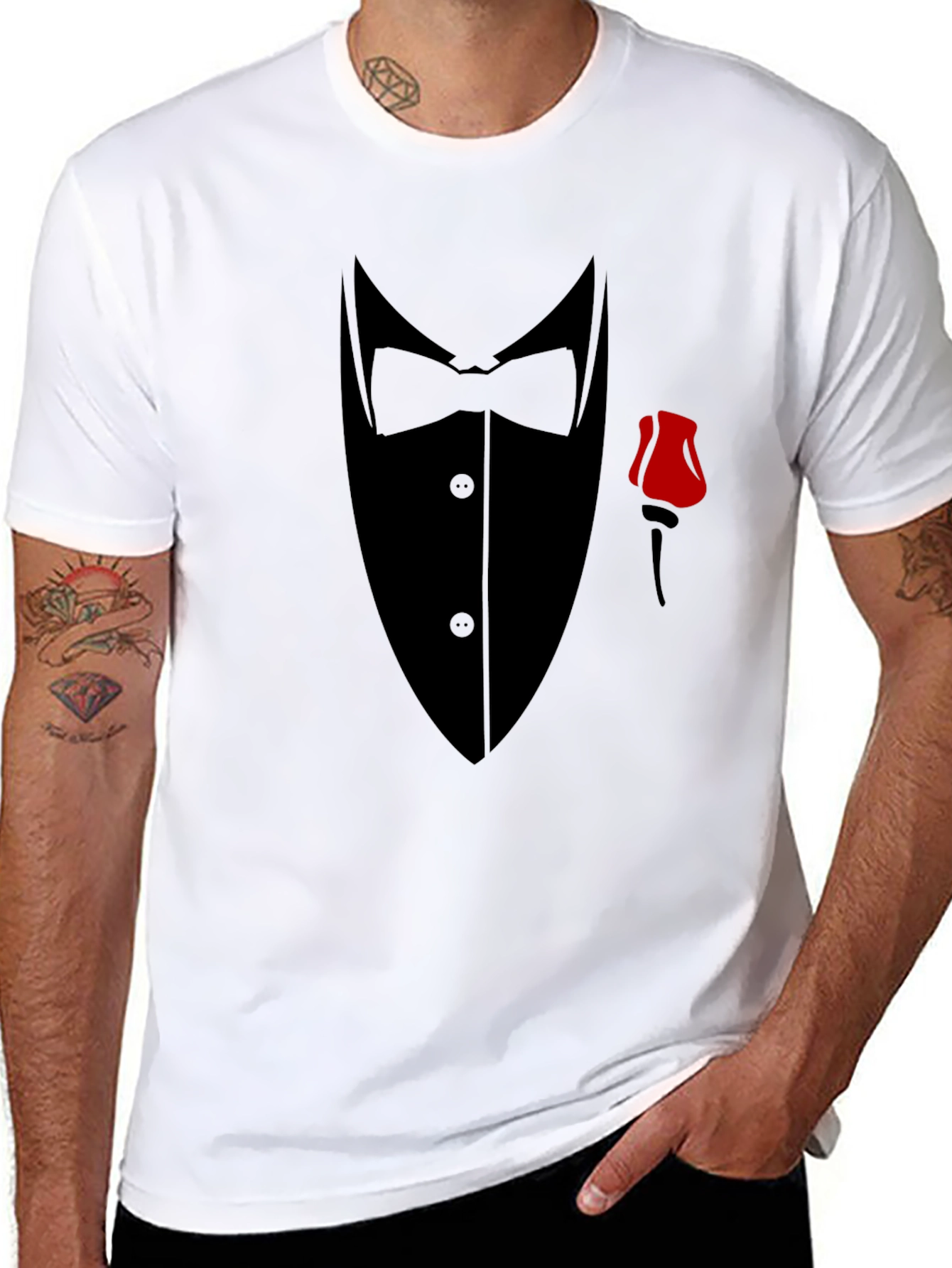 Black Tuxedo Graphic T-Shirt - Formal Wear Illusion view 8