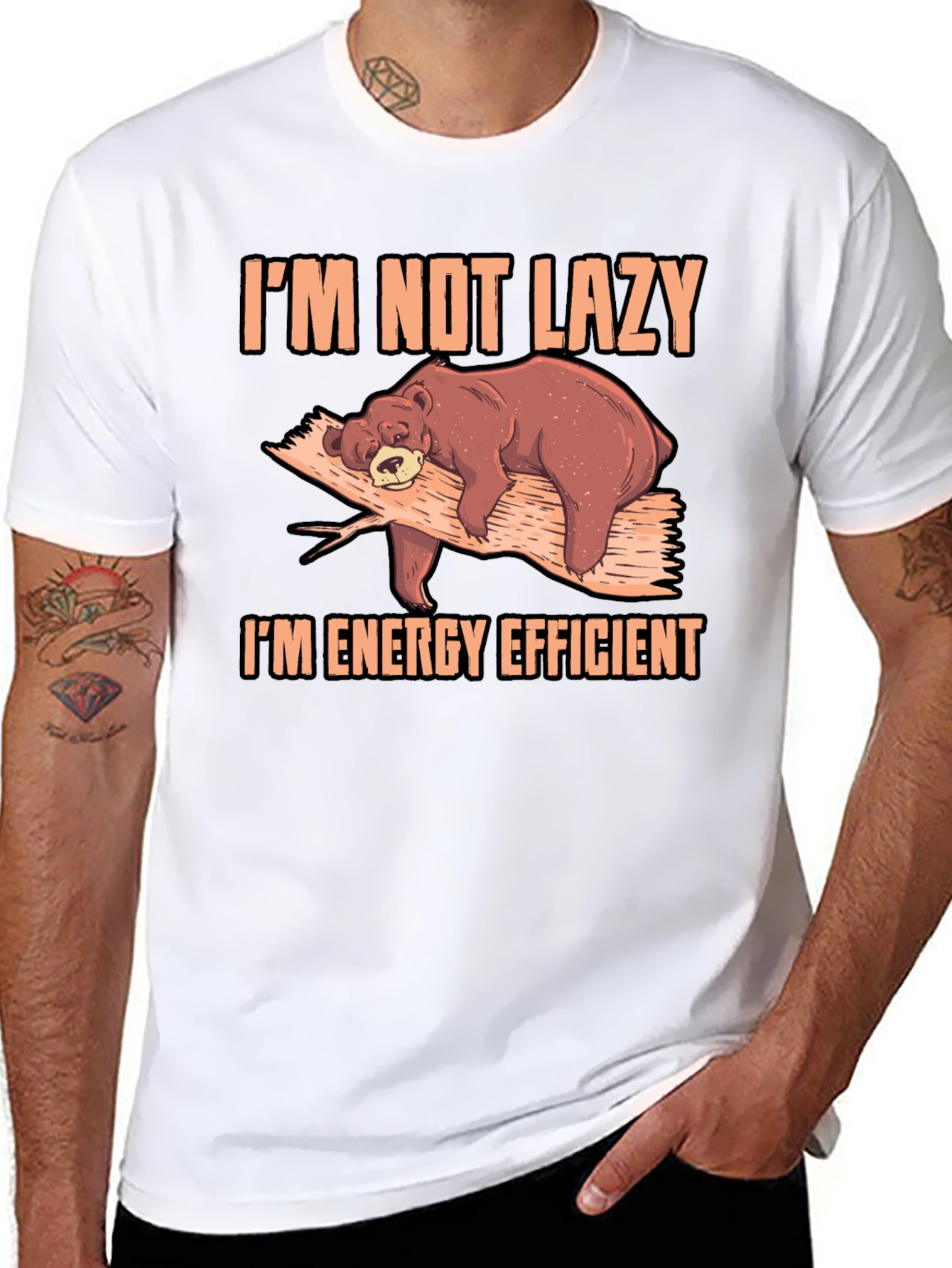Black I'm Not Lazy Bear T-Shirt view 8