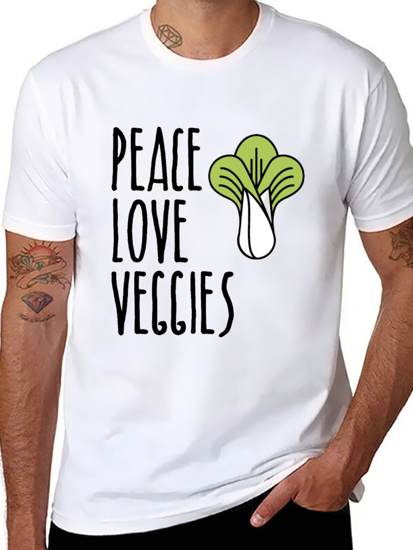 Black Peace Love Veggies T-Shirt - Vegan Friendly view 8