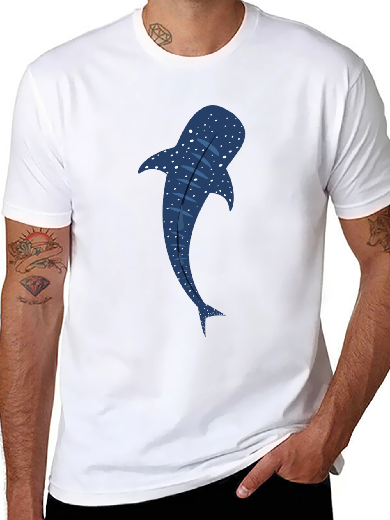 Black Whale Shark Graphic Tee - Black Cotton T-Shirt view 8