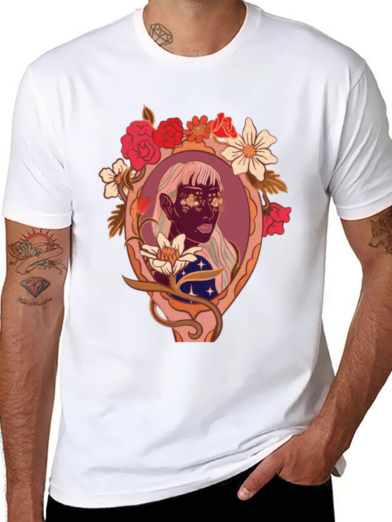 Black Floral Framed Face Graphic Tee view 8