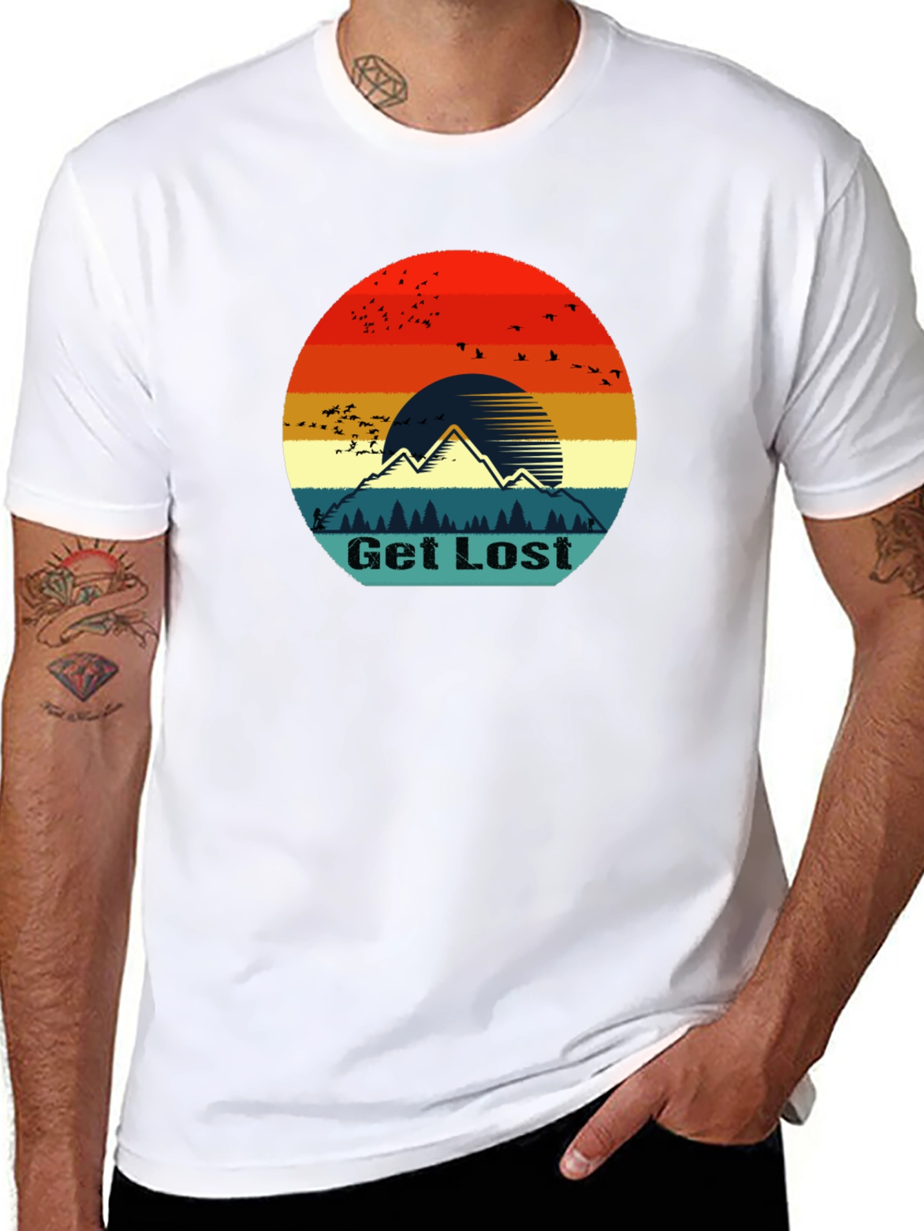 Black Get Lost Retro Mountain Graphic T-Shirt view 8