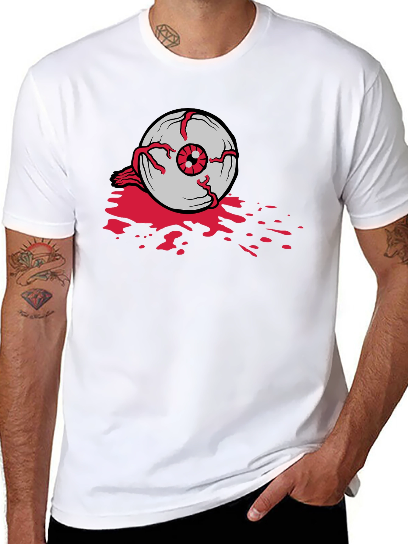 Black Bloody Eyeball Graphic Tee - Black Cotton Casual Shirt view 8