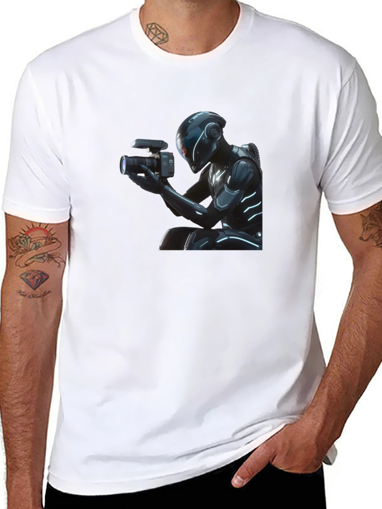 Black Futuristic Cameraman Graphic T-Shirt - Black view 8