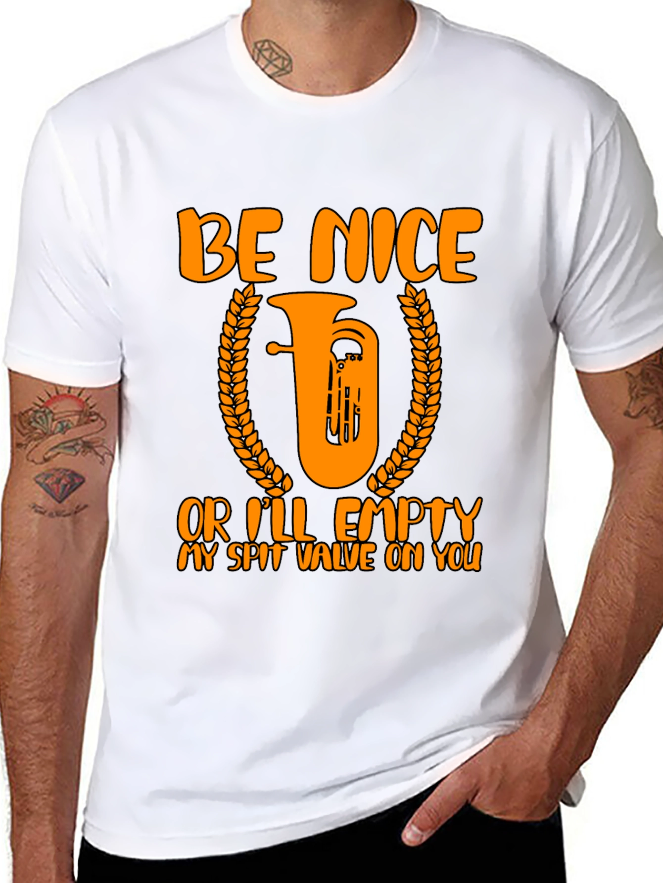 Black Be Nice Tuba Humor T-Shirt view 8