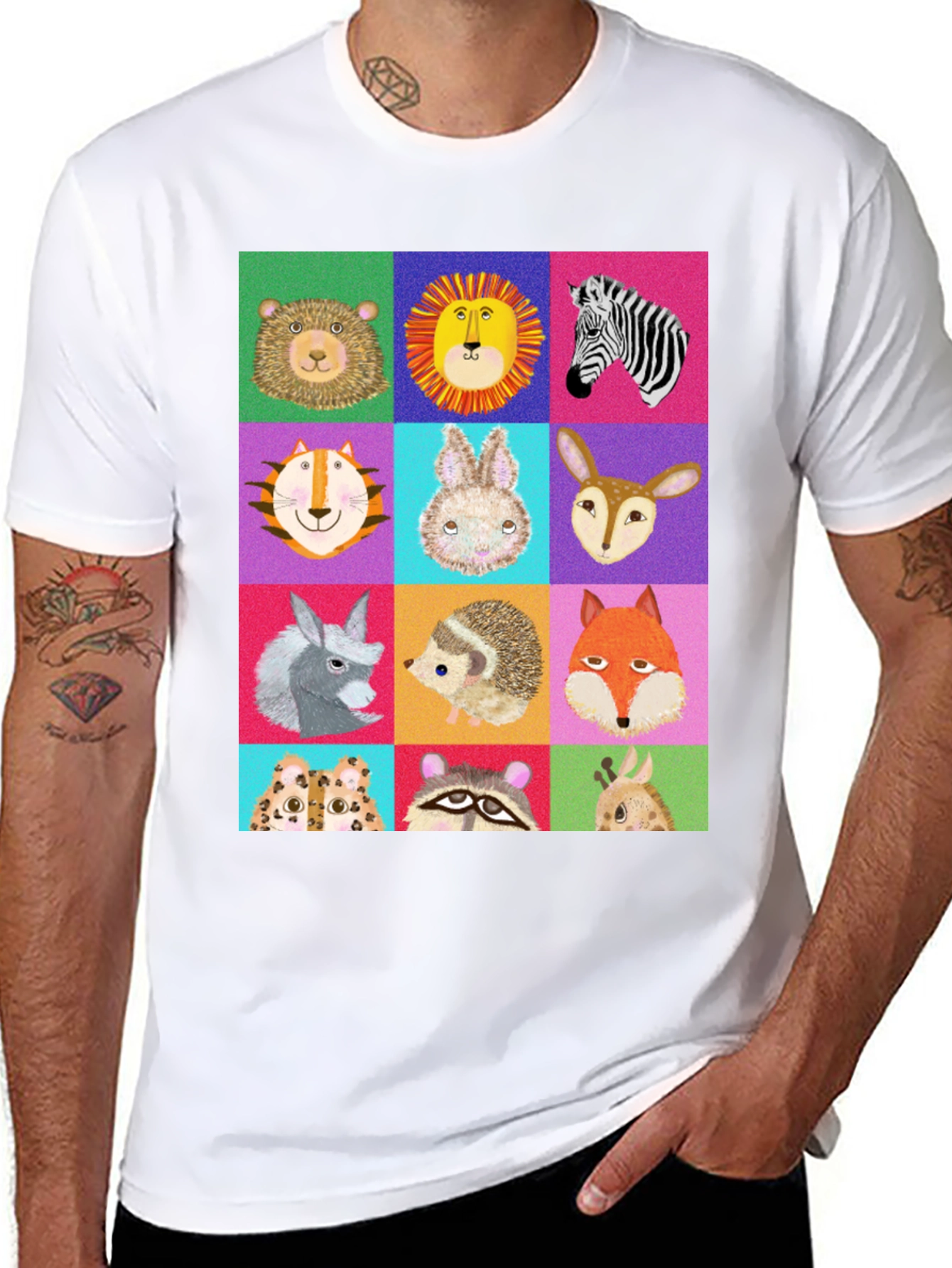 Black Animal Faces Graphic Tee - Fun Zoo Animals Shirt view 8