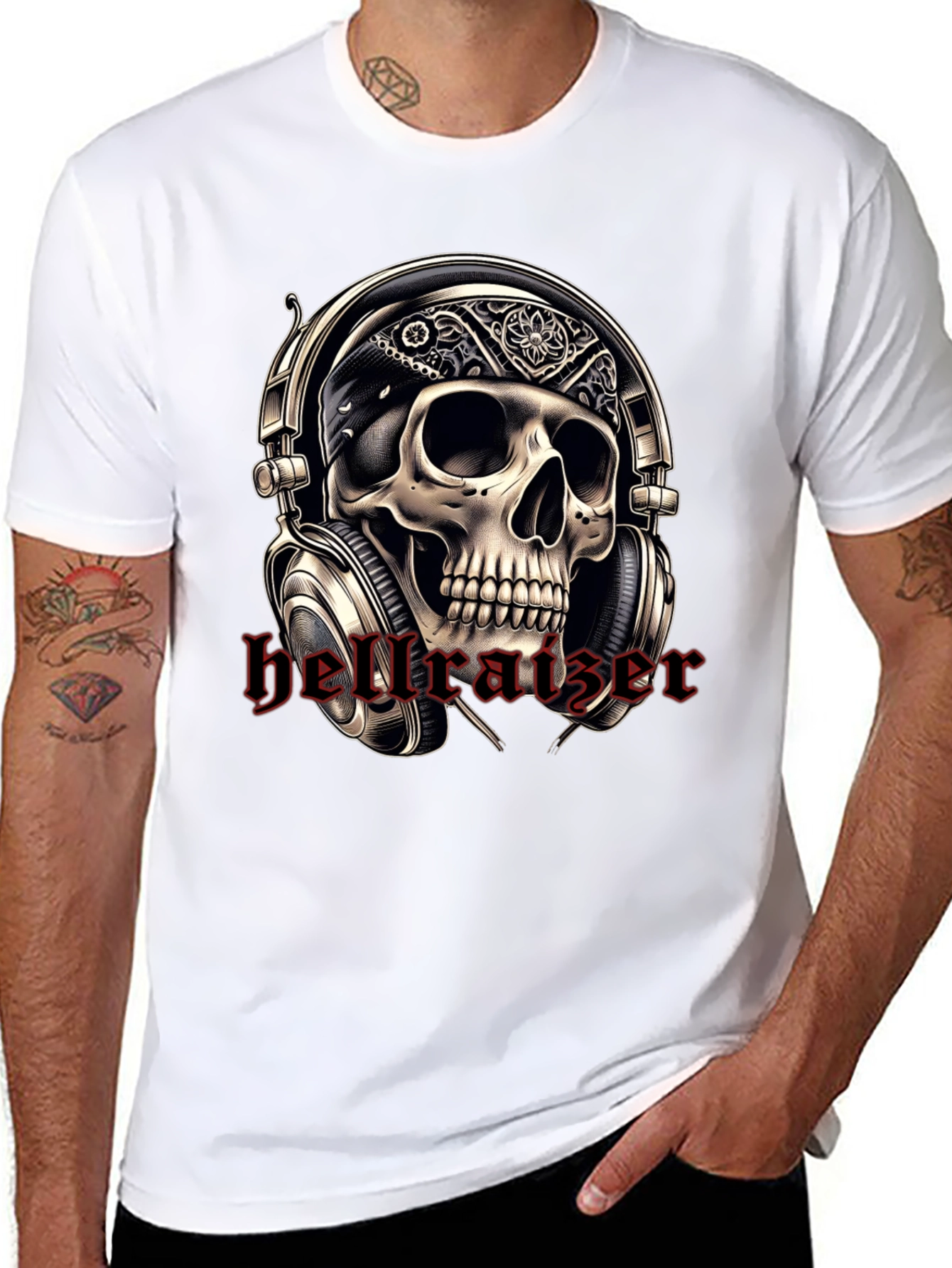 Black Skull Headphone T-Shirt - Rocker Tee view 8