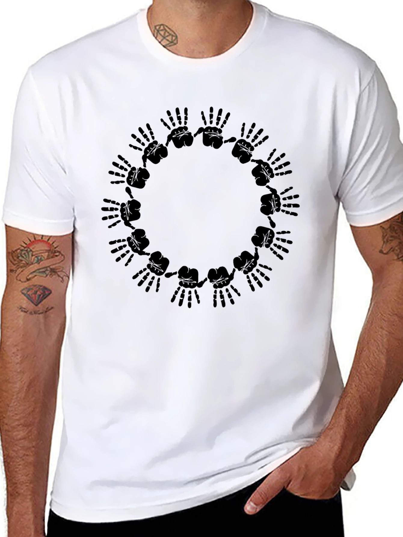 Black Graphic Black T-Shirt - Hands Circle Design view 8