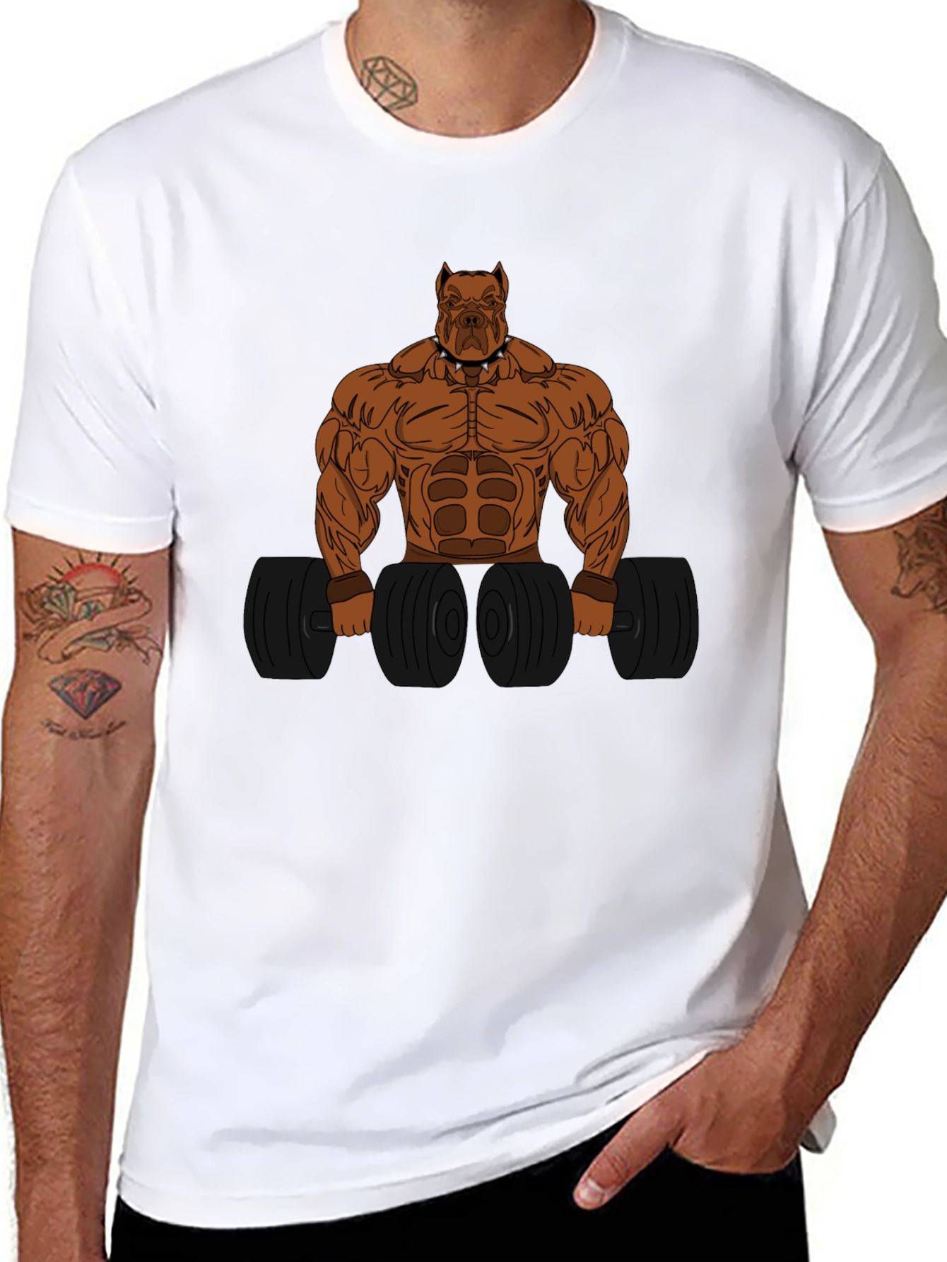 Black Muscle Dog T-Shirt: Gym Beast Mode Apparel view 8