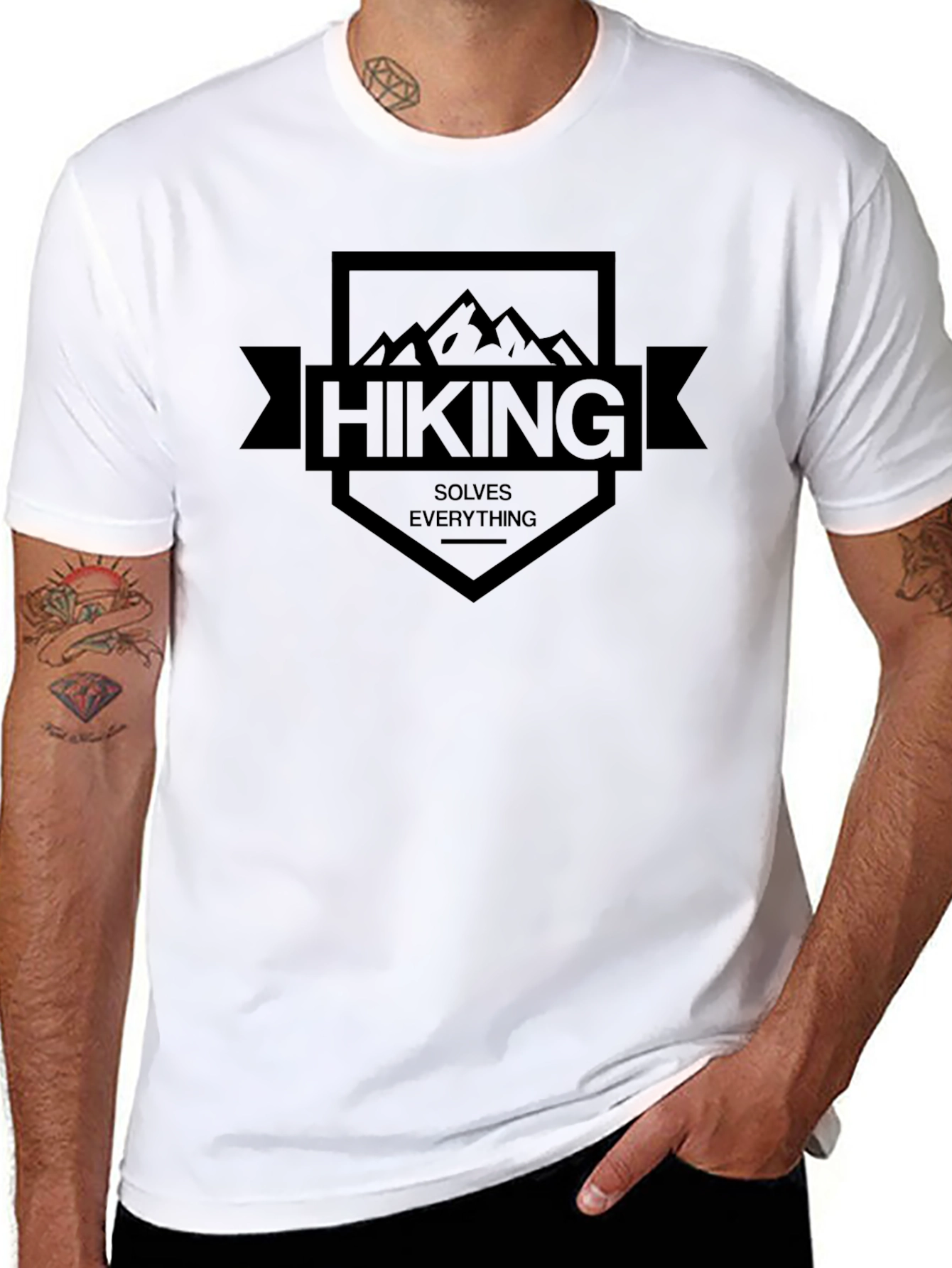 Black Hiking Solves Everything Black T-Shirt view 8