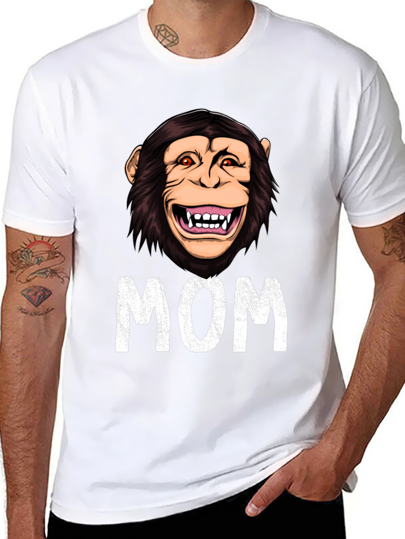 Black Funny Monkey Mom T-Shirt - Novelty Graphic Tee view 8