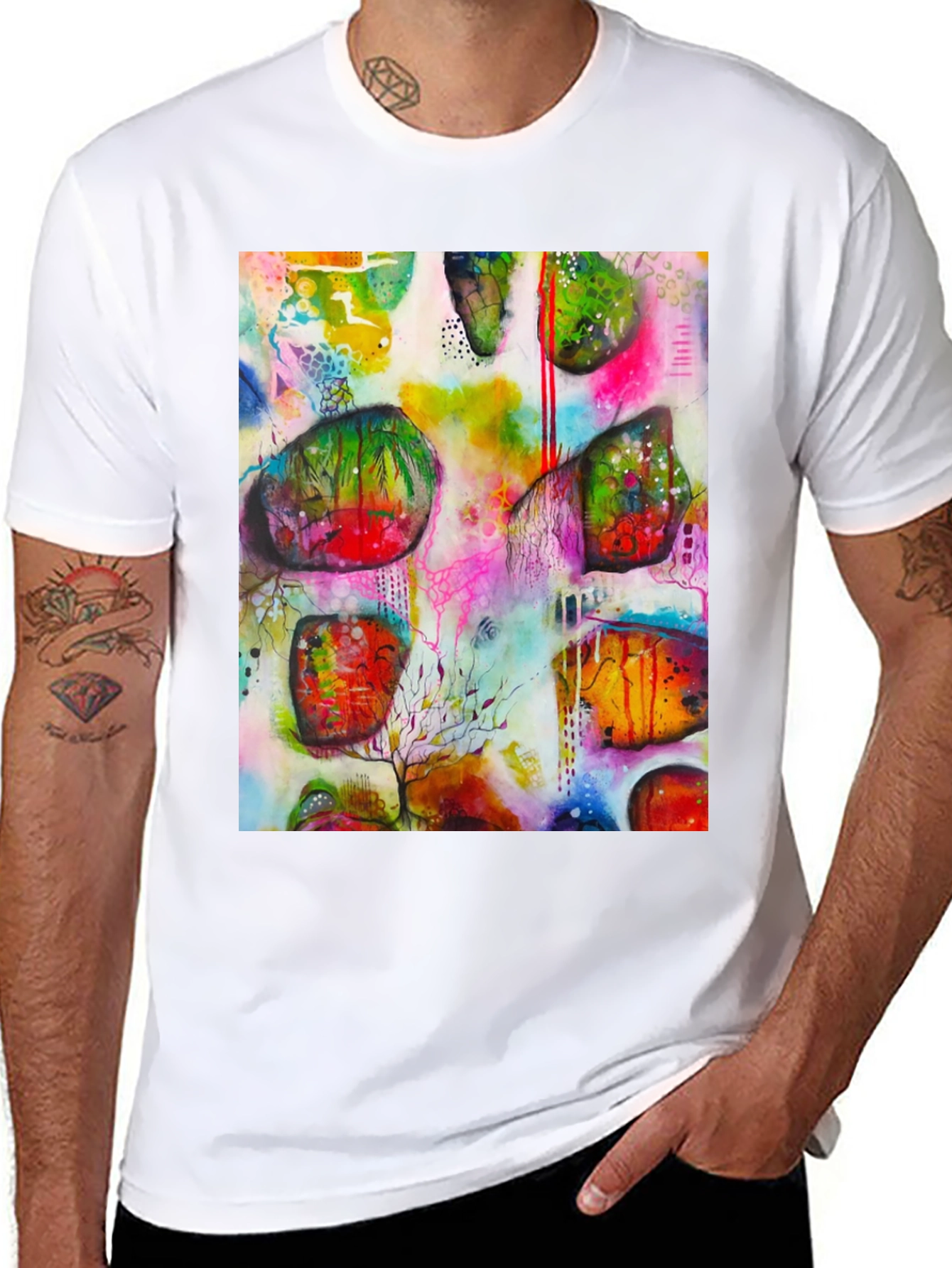 Black Abstract Art Print Men's Black T-Shirt view 8