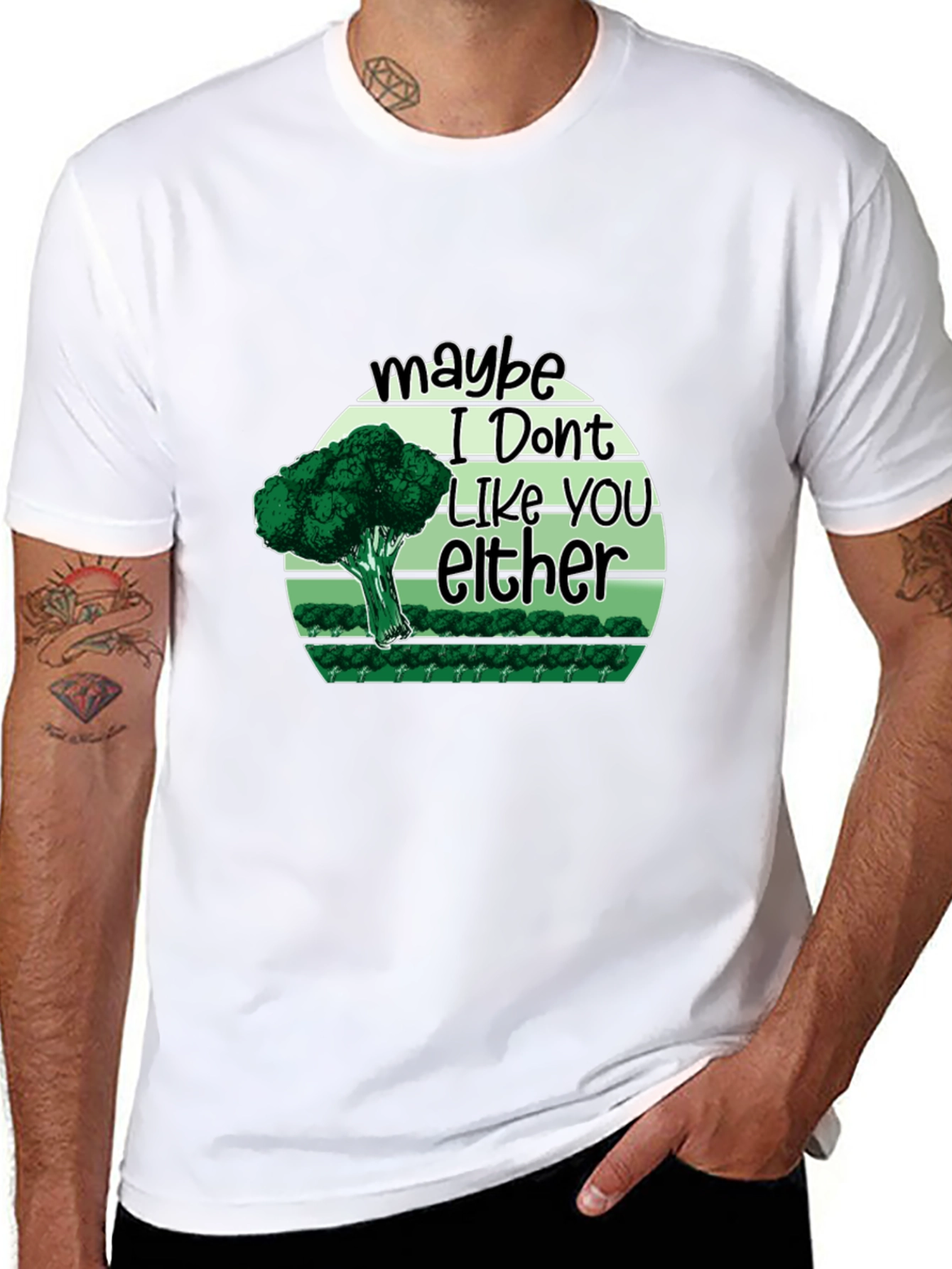 Black Funny Broccoli 'Maybe I Don't Like You Either' T-Shirt view 8