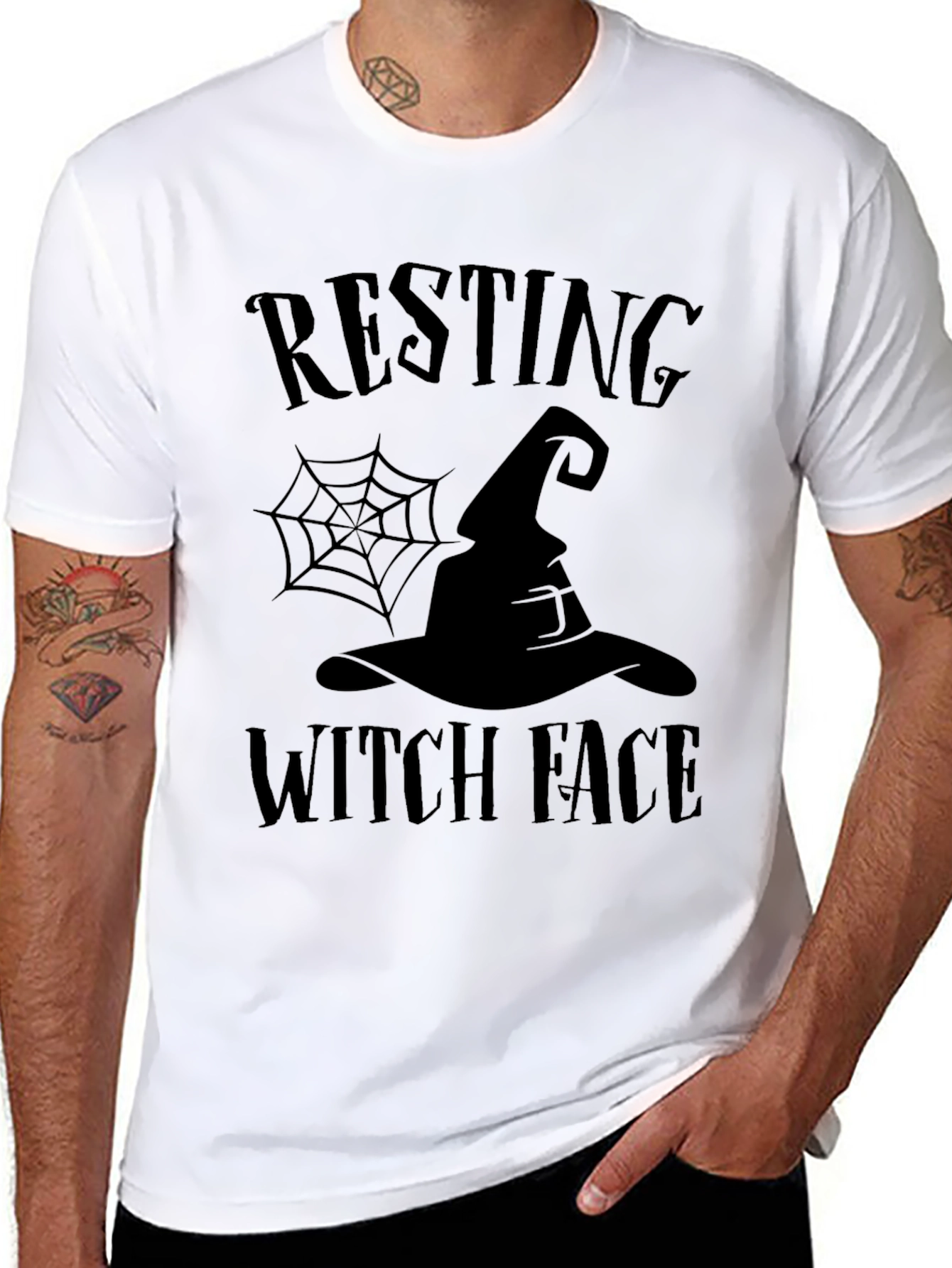 Black Resting Witch Face Halloween T-Shirt view 8