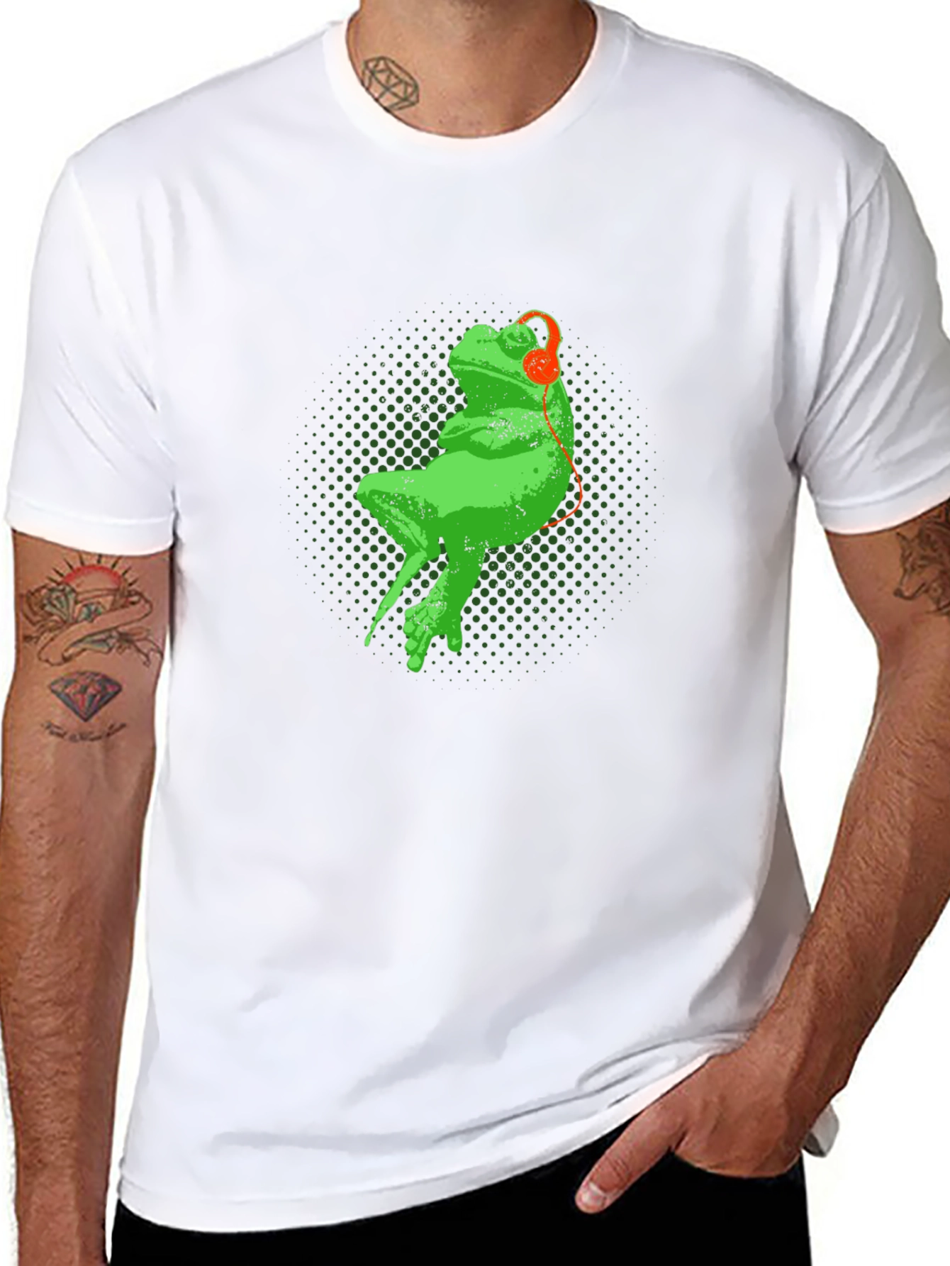 Black Frog in Headphones Graphic Tee view 8