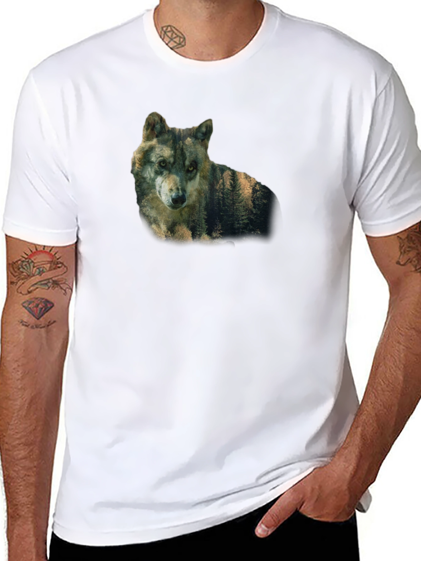 Black Wolf Nature Graphic Print Black T-Shirt view 8