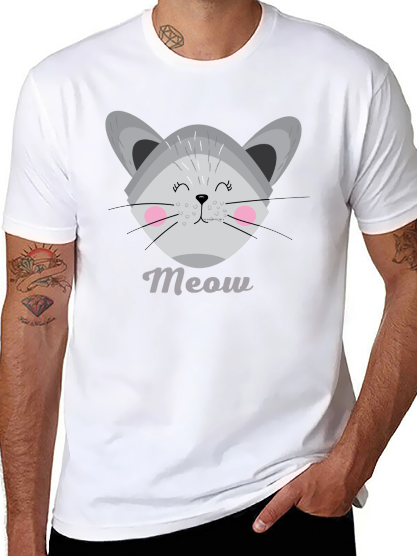 Black Cute Meow Cat Graphic T-Shirt view 8