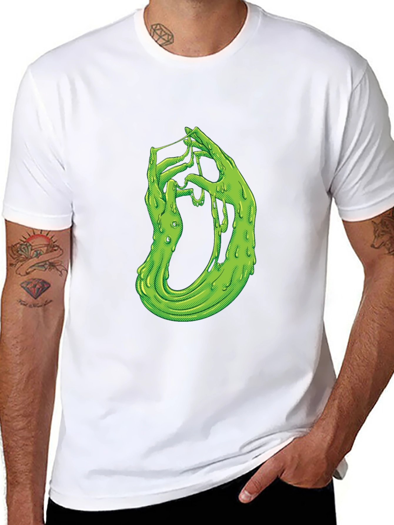Black Gooey Green Hand Graphic Black T-Shirt view 8