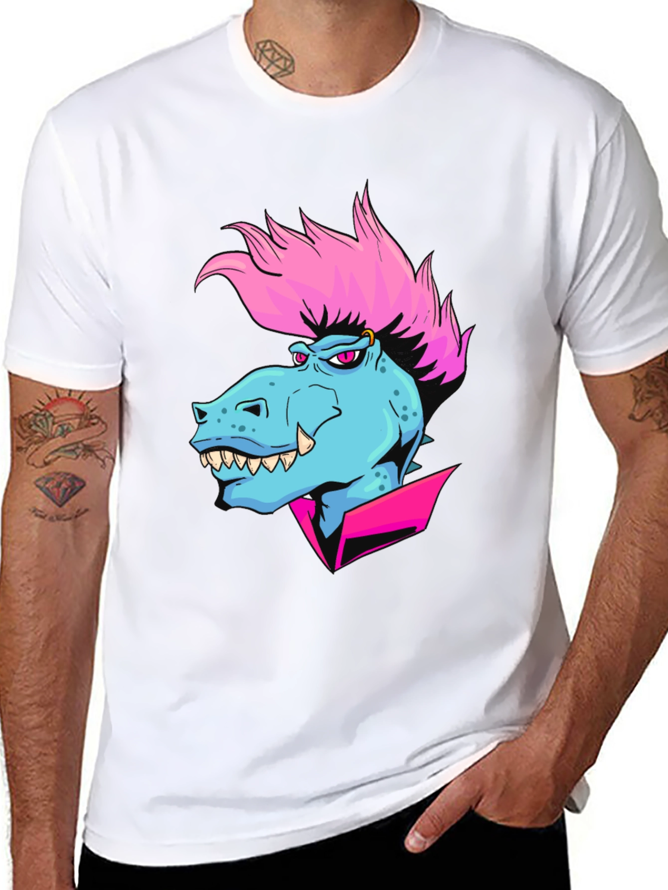 Black Cartoon Dinosaur Graphic T-Shirt view 8