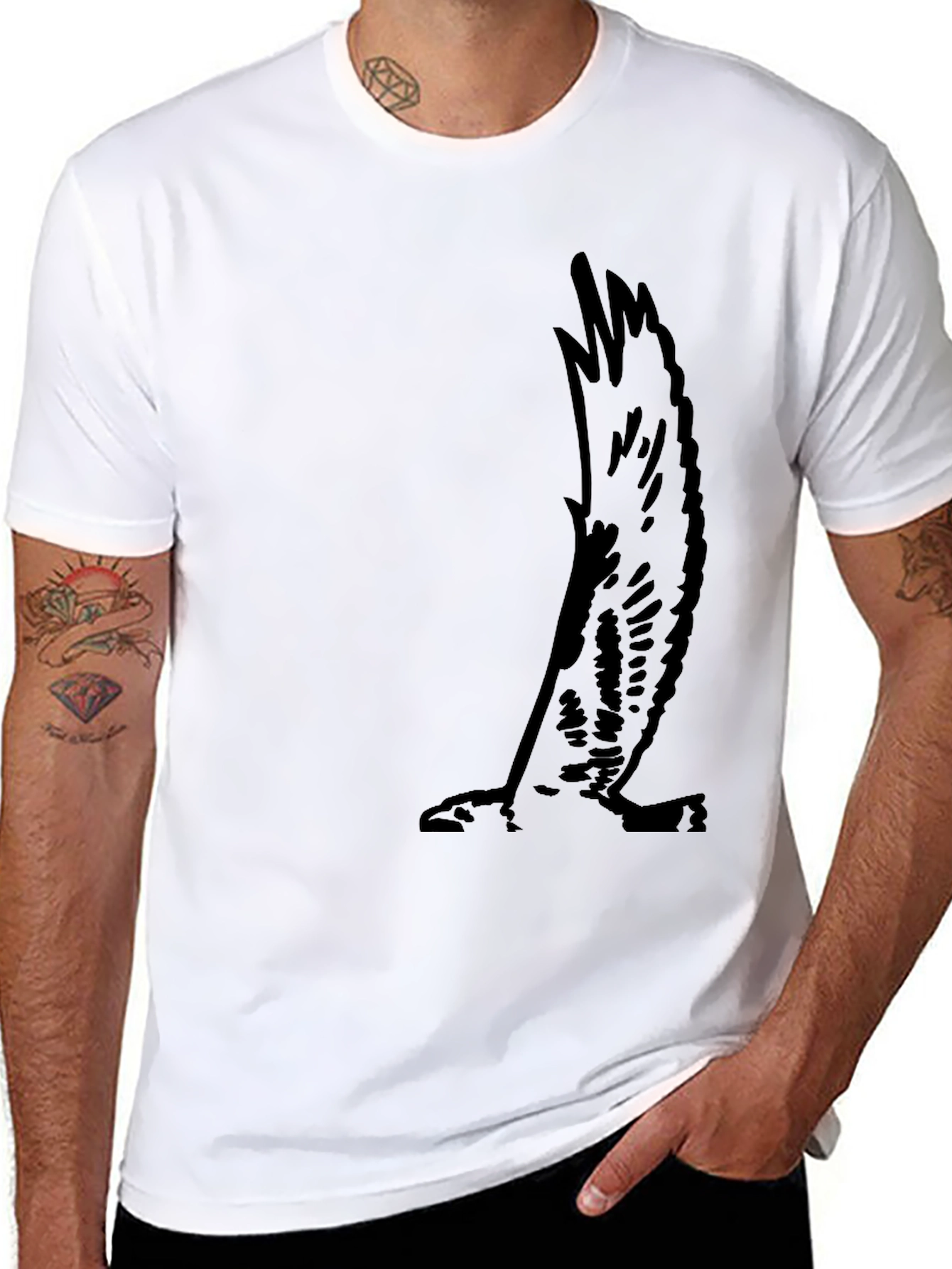 Black Men's Black Tee with Eagle Wing Graphic view 8