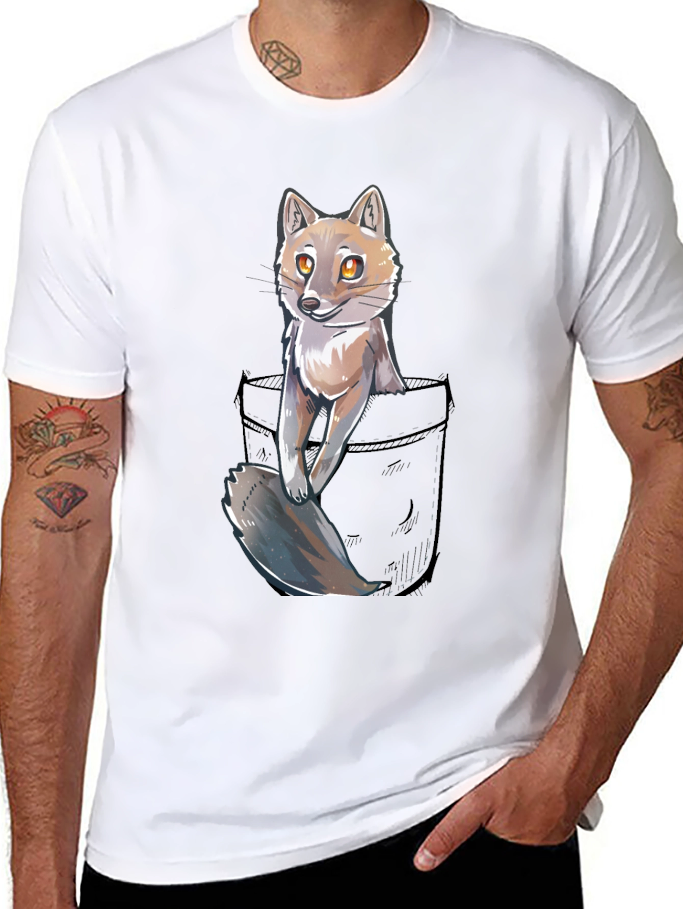 Black Fox in Pocket Graphic T-Shirt - Unisex view 8