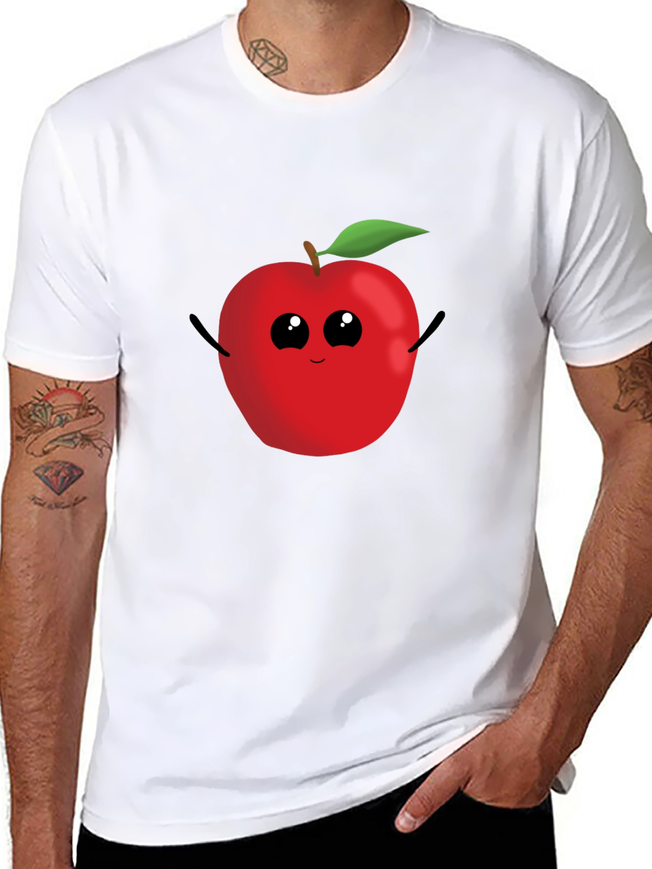 Black Apple Cartoon Graphic Tee - Casual Black T-Shirt view 8