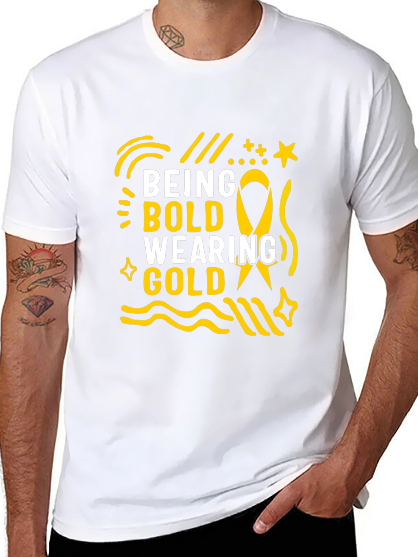 Black Being Bold Wearing Gold Black T-Shirt view 8