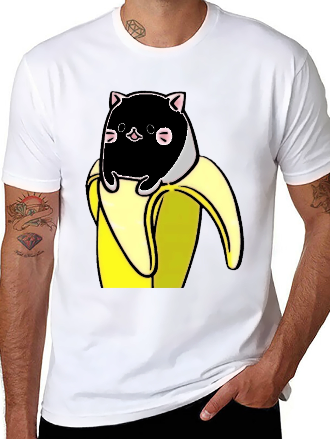 Black Banana Cat T-Shirt - Whimsical Graphic Tee view 8
