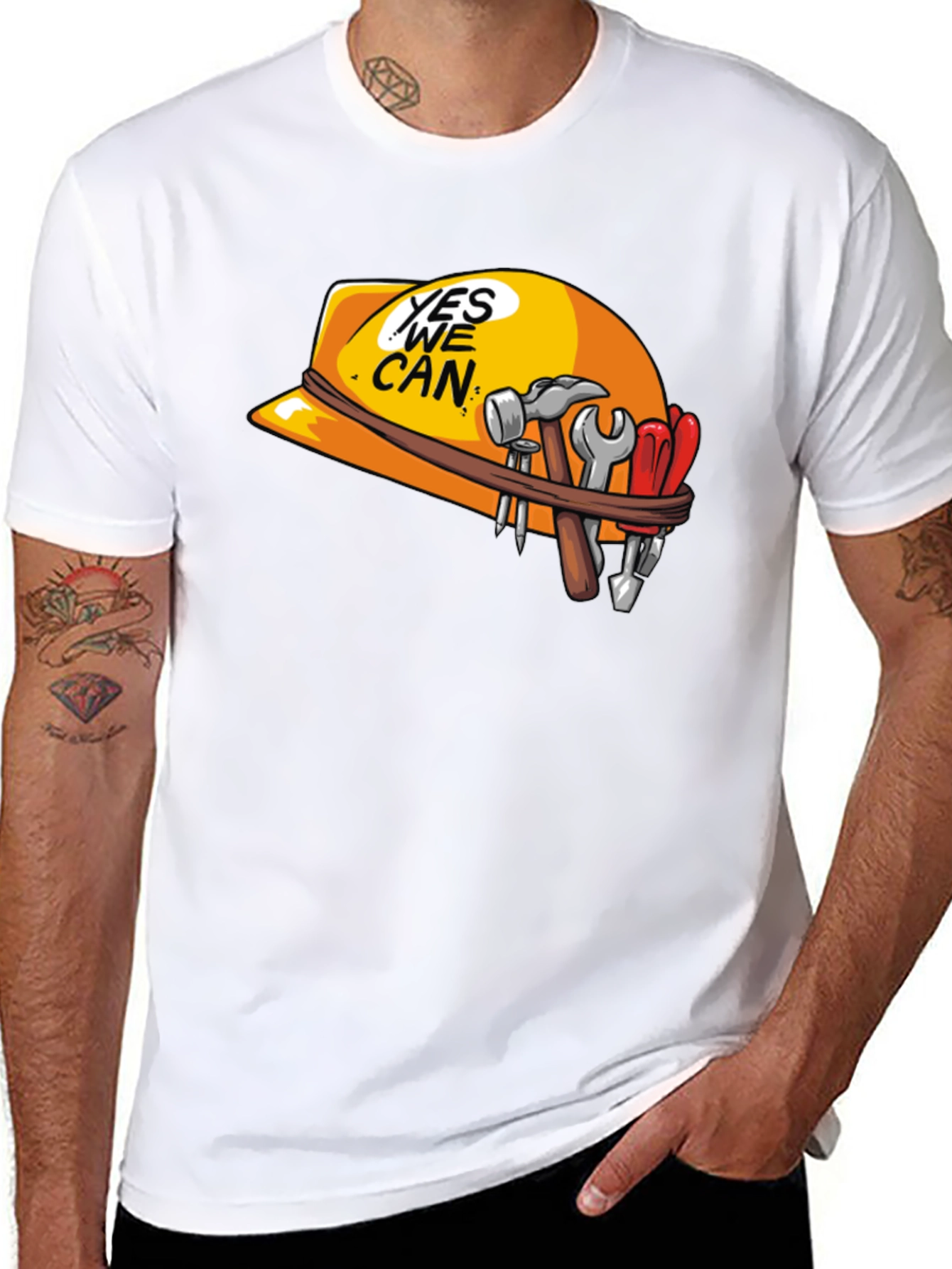 Black Yes We Can Construction T-Shirt view 8