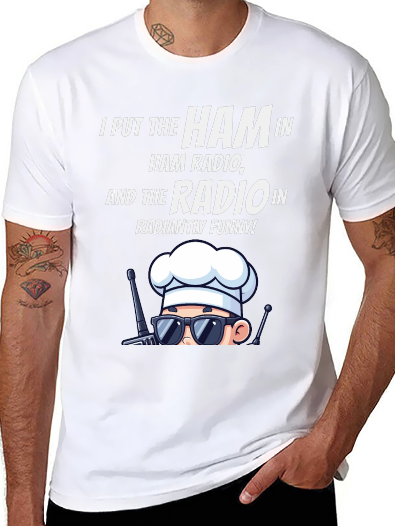 Black Ham Radio Humor T-Shirt: Radiantly Funny Chef Design view 8