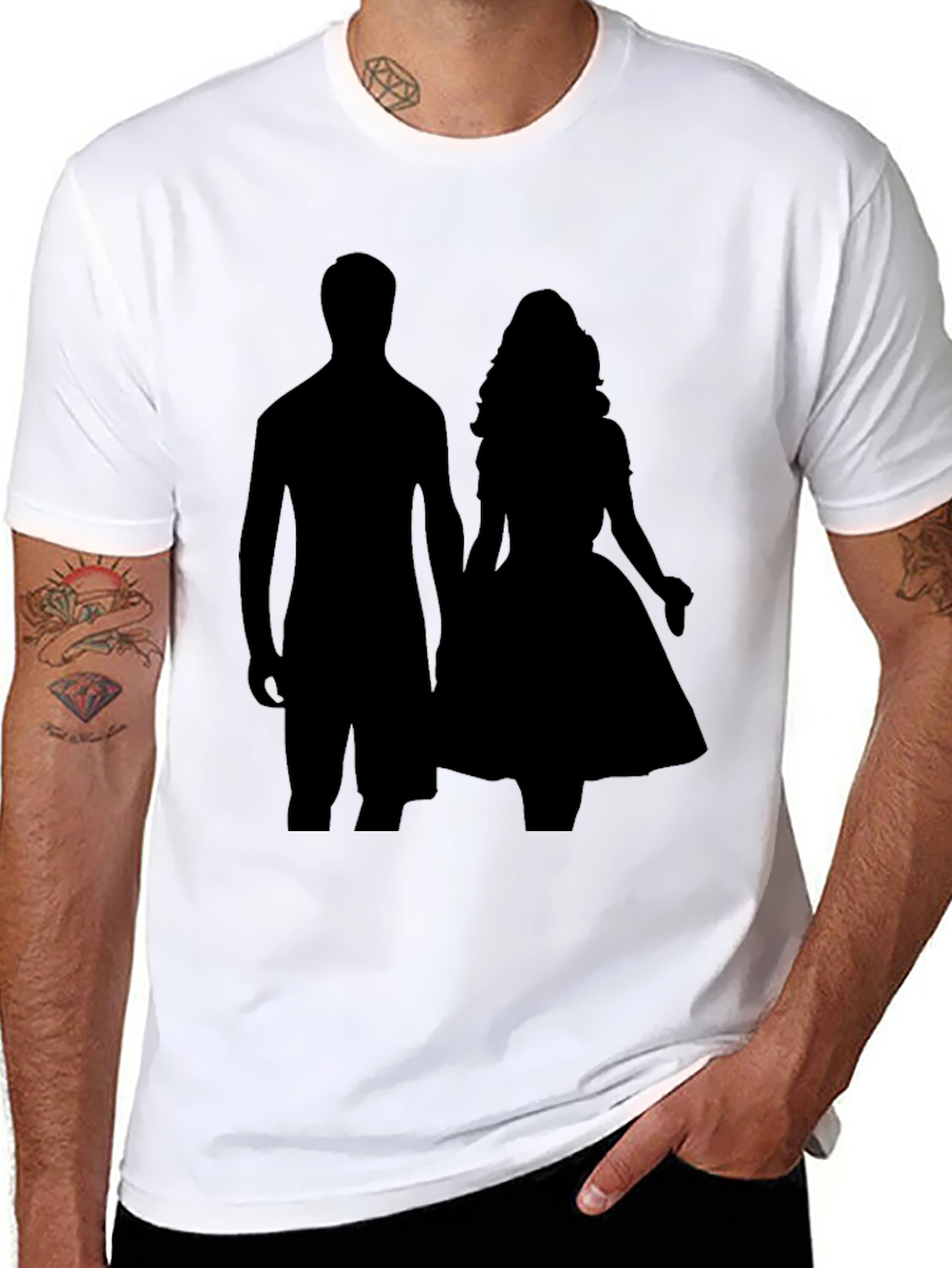 Black Silhouette Couple Black T-Shirt view 8