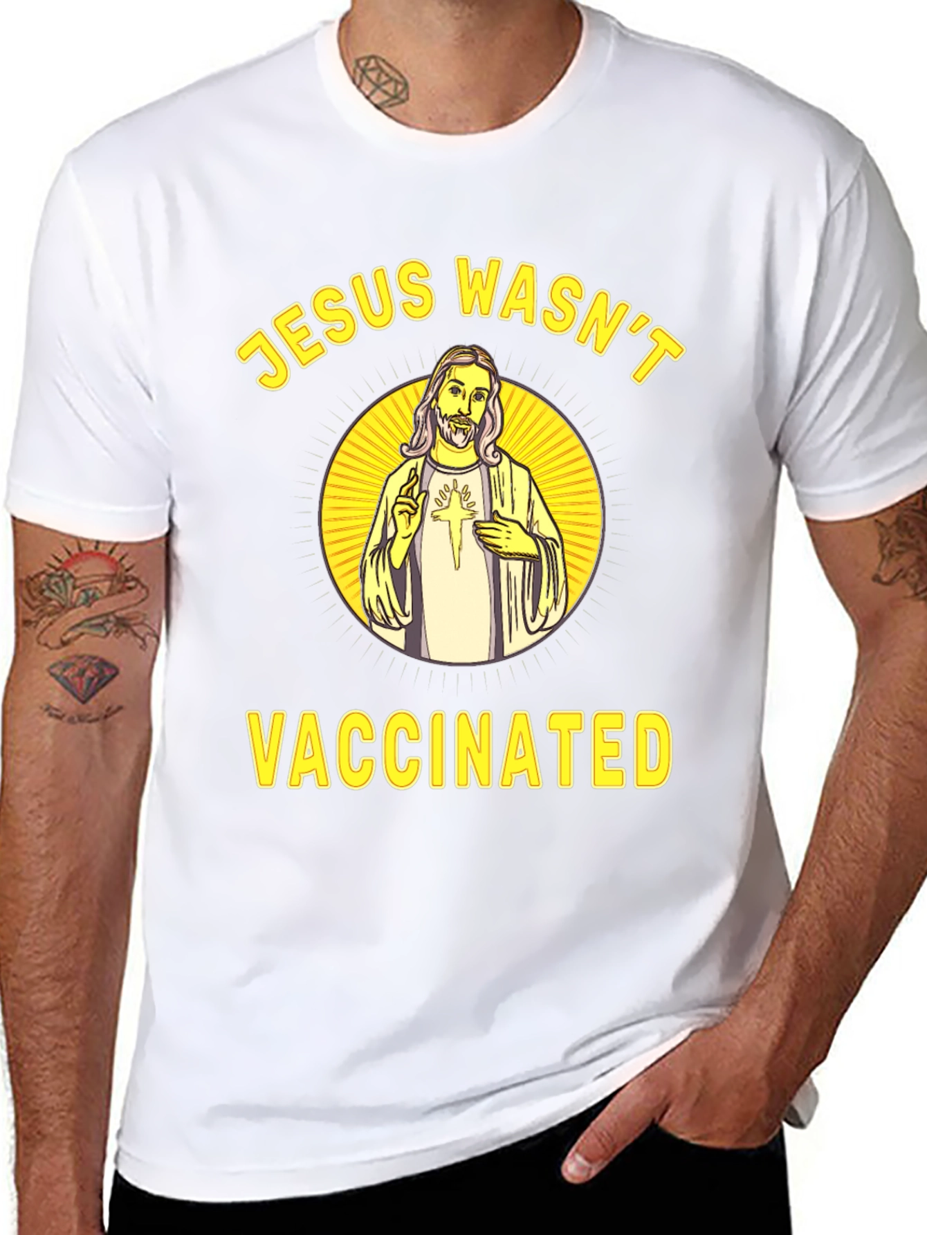 Black Jesus Wasn't Vaccinated Novelty Graphic Tee view 8