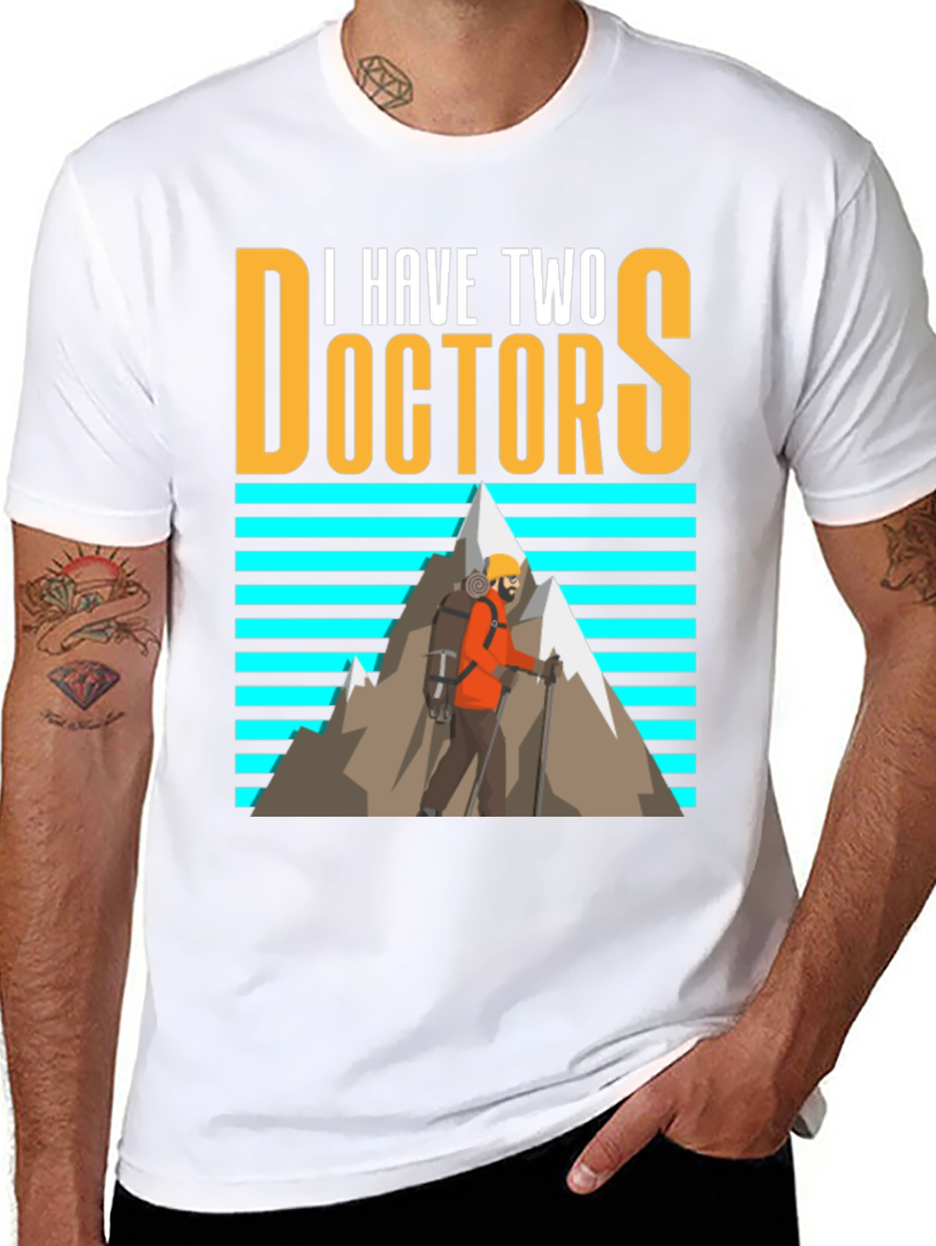 Black I Have Two Doctors Hiking T-Shirt - Funny Doctor Who Tee view 8