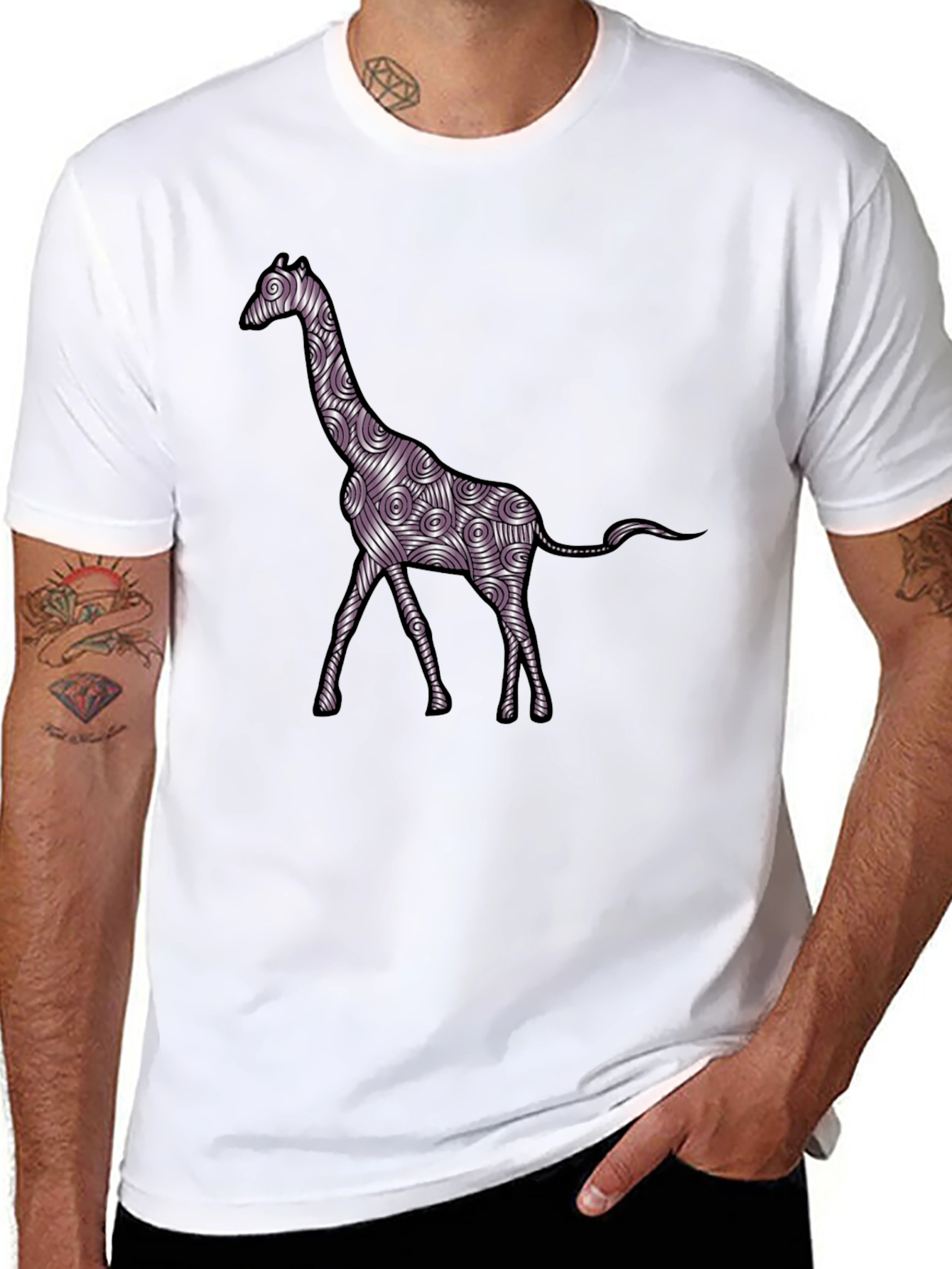 Black Giraffe Art Men's Black T-Shirt view 8