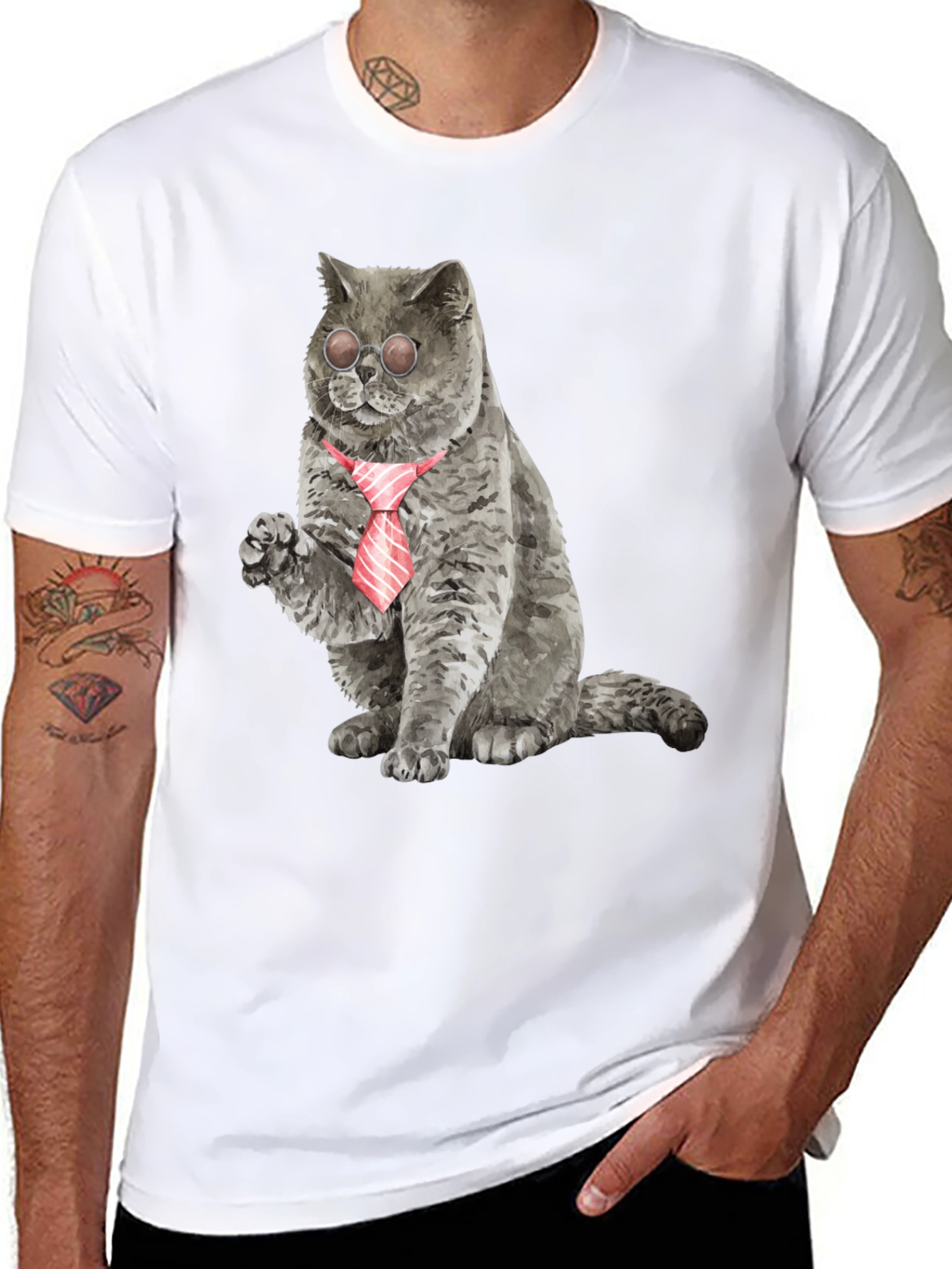 Black Cool Cat Tee - Cat with Tie & Shades view 8