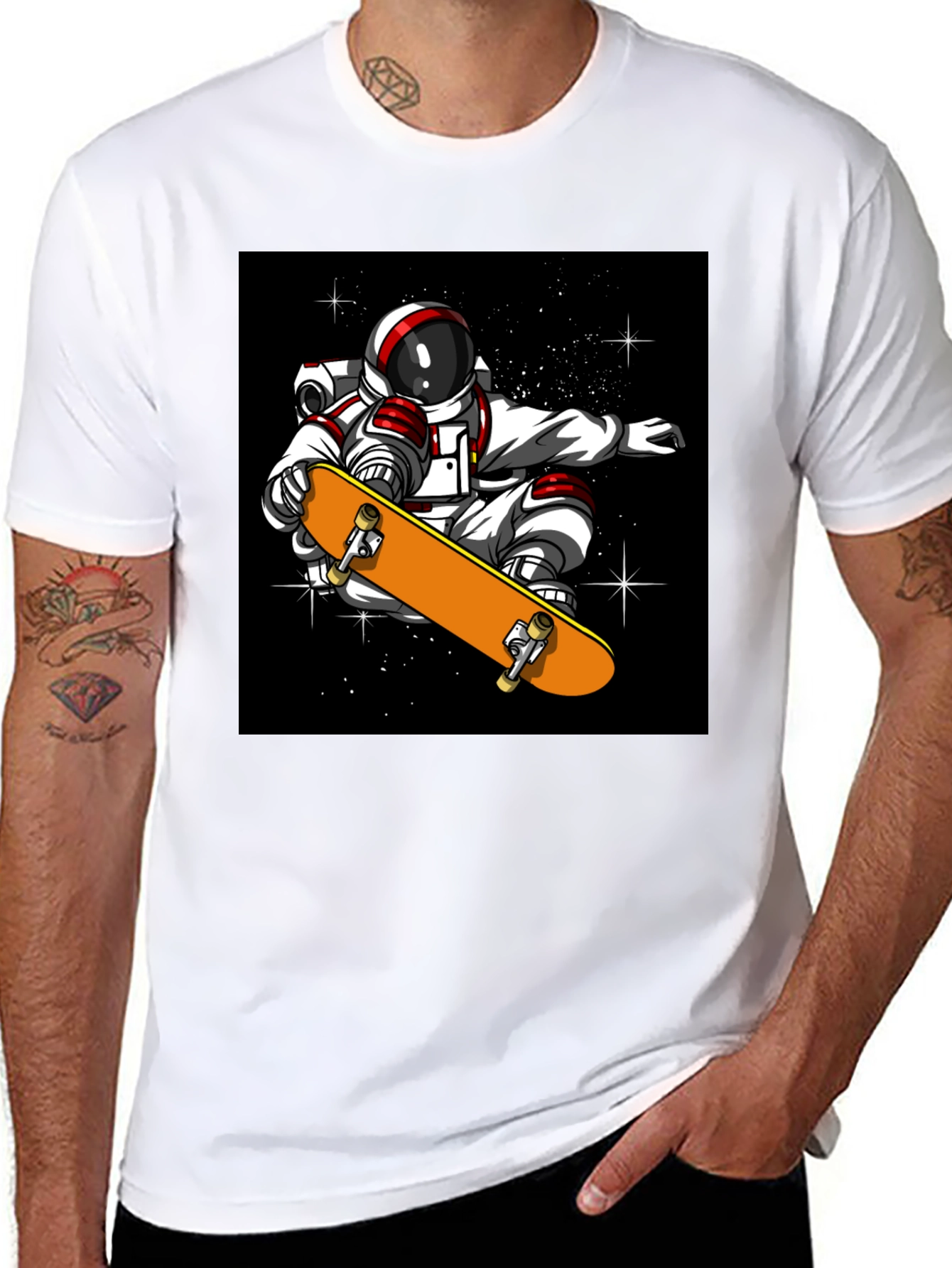 Black Skateboarding Astronaut T-Shirt - Cool Space Design view 8