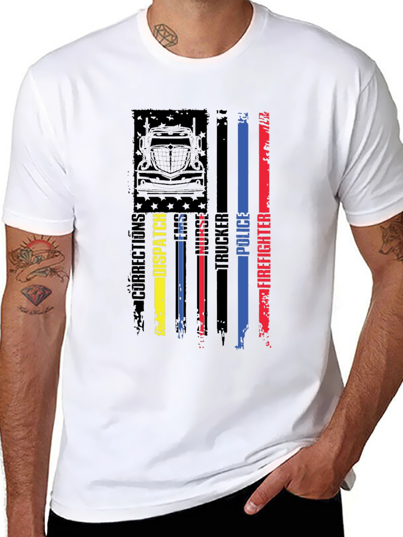 Black American Flag First Responder Graphic Tee view 8