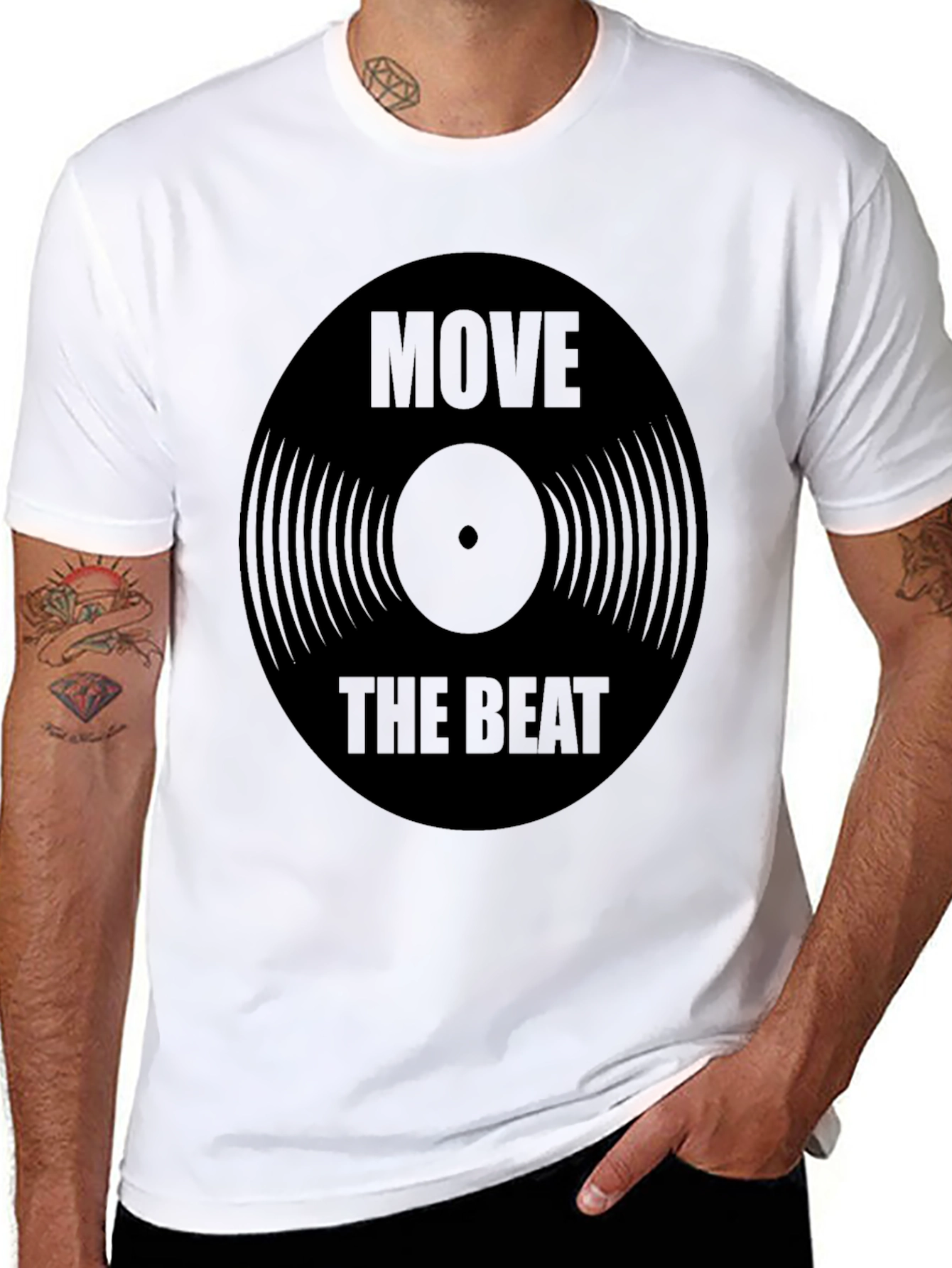 Black Move the Beat Record Graphic Tee - Stylish Music Lover's T-Shirt view 8