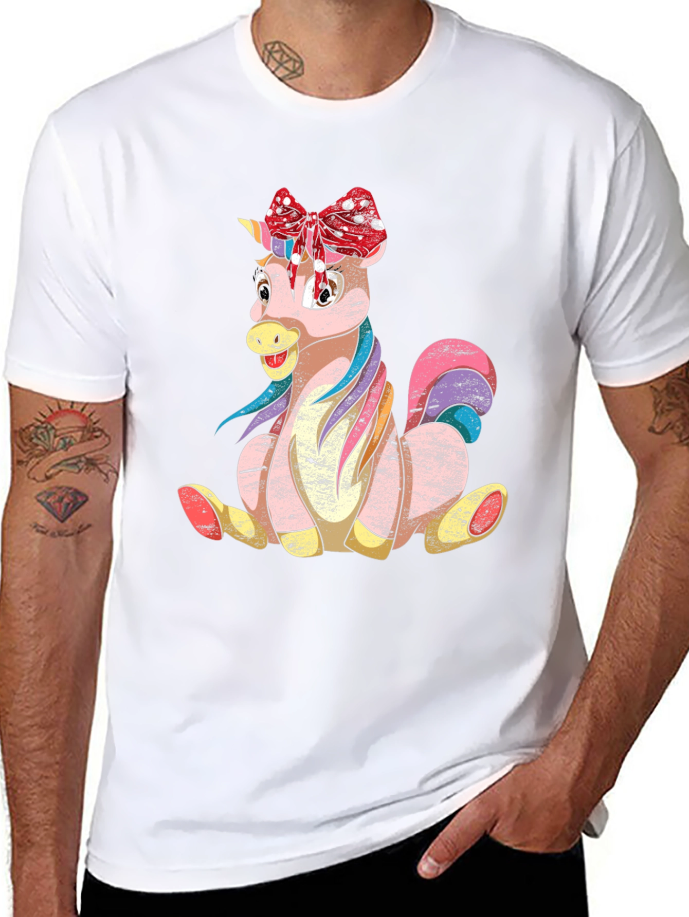 Black Cute Cartoon Unicorn T-Shirt view 8