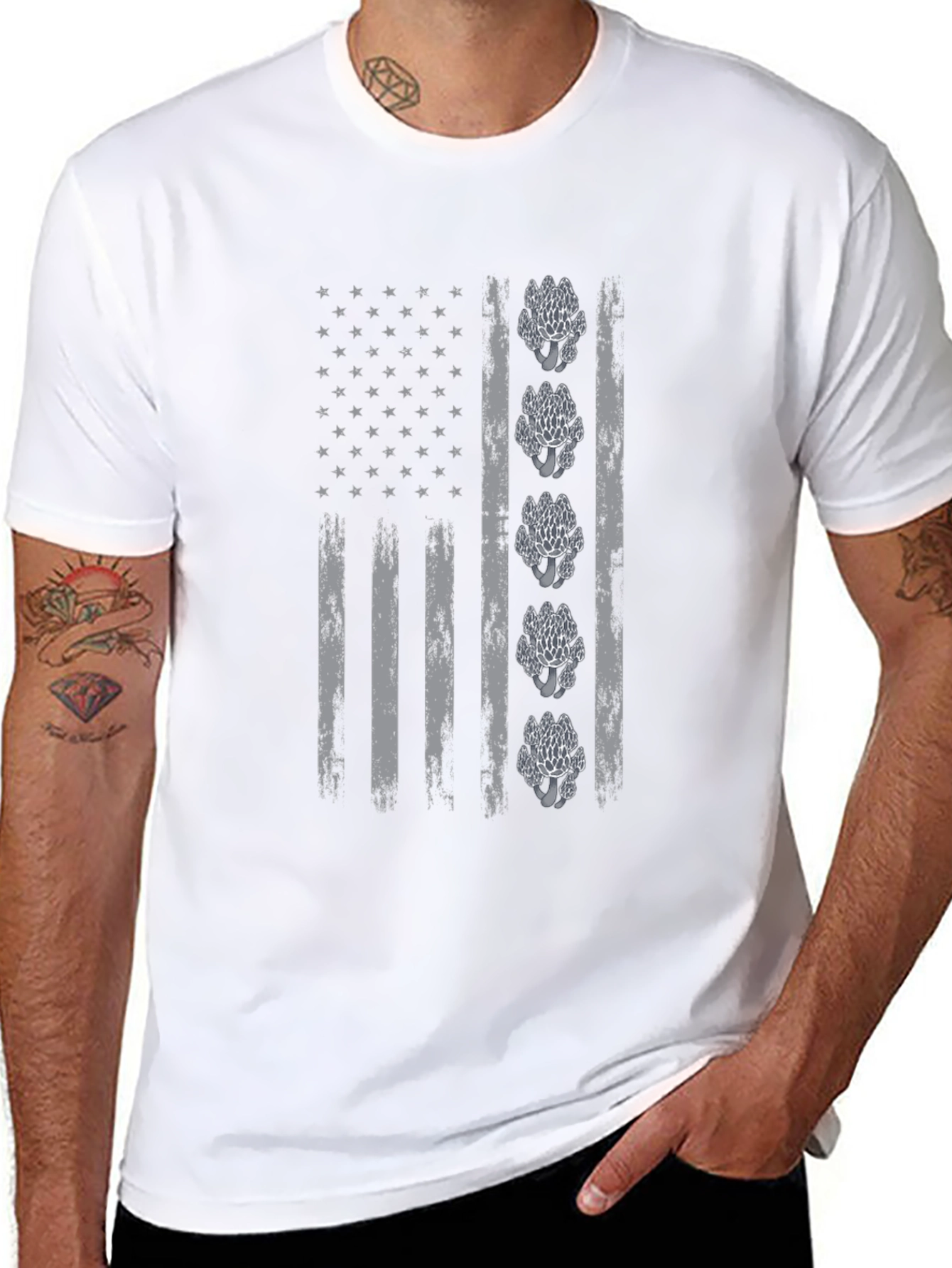 Black Distressed Flag Mushroom Graphic Tee view 8