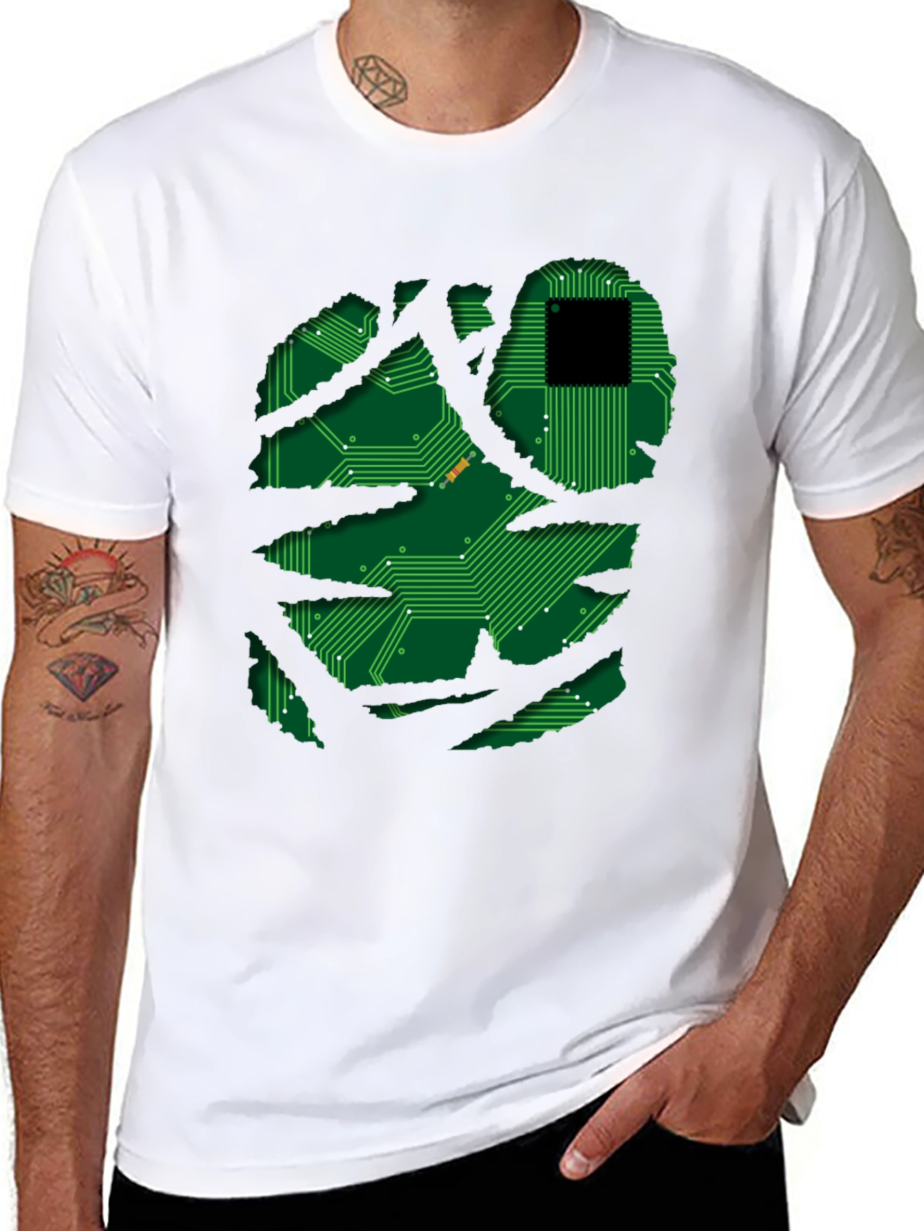 Black Tech Circuit Graphic T-Shirt view 8