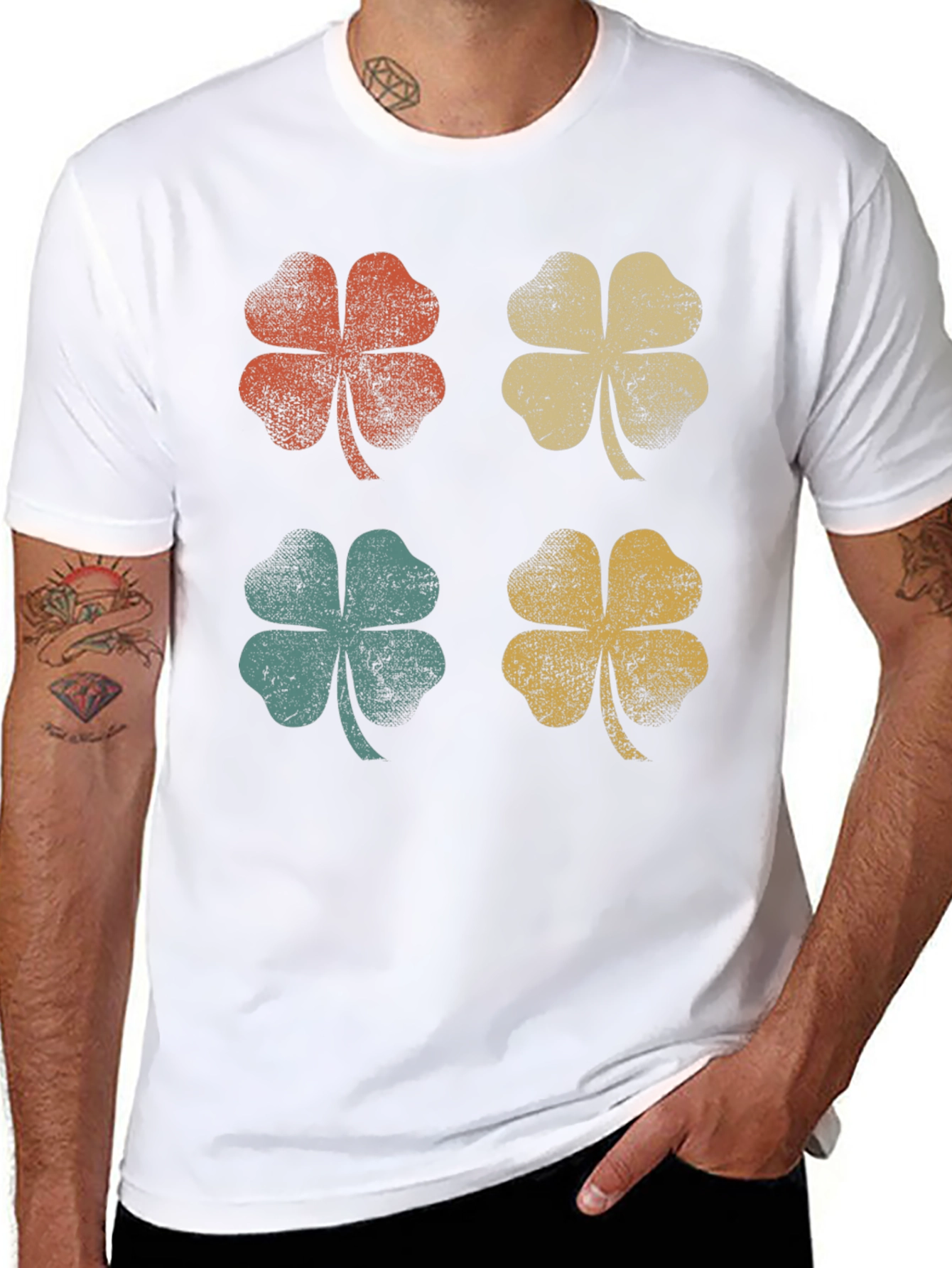 Black Retro Clover Graphic Tee - Lucky Four Leaf Shirt view 8
