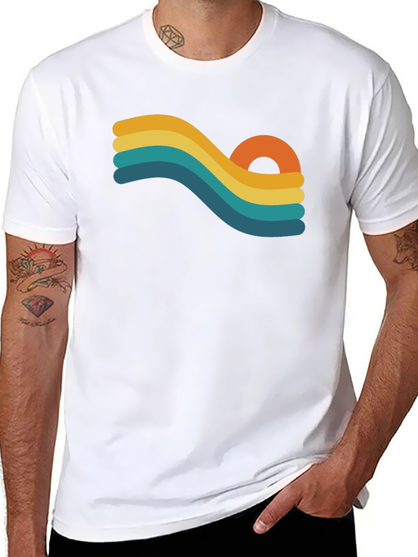 Black Retro Wave Graphic Black T-Shirt view 8