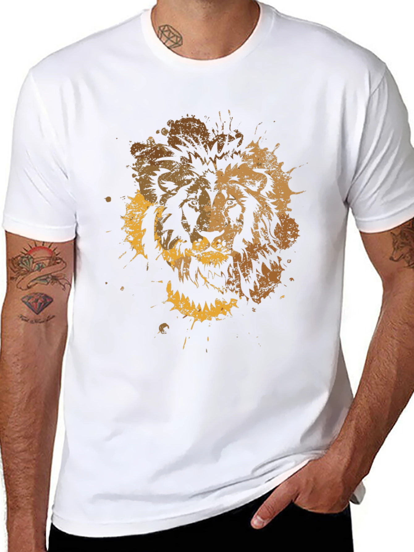 Black Lion Splatter Graphic Men's Black T-Shirt view 8