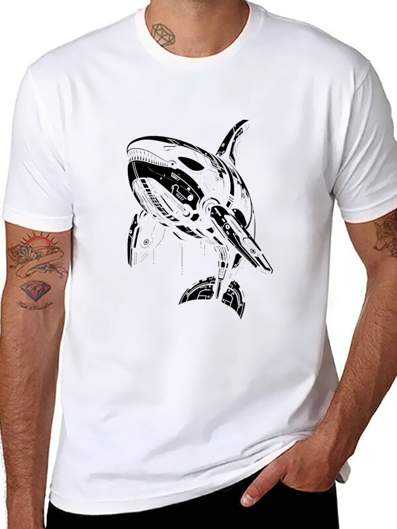 Black Cyberpunk Orca Graphic Tee - Black view 8