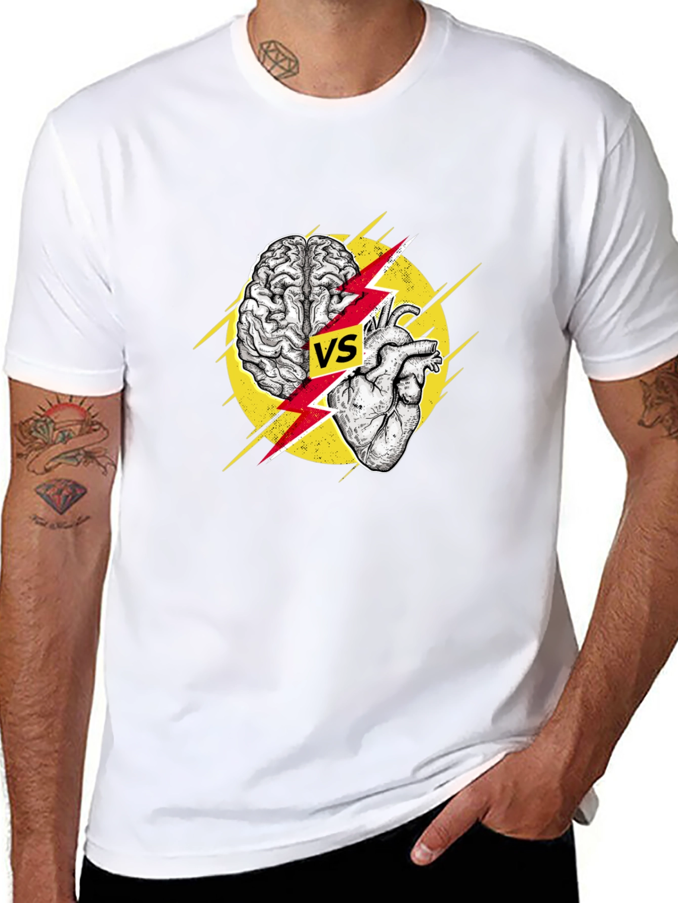 Black Brain vs Heart Graphic T-Shirt - Logic Meets Passion view 8