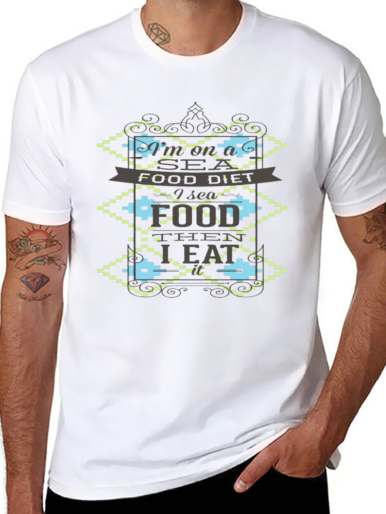 Black I'm on a Seafood Diet T-Shirt - Funny Foodie Graphic Tee view 8