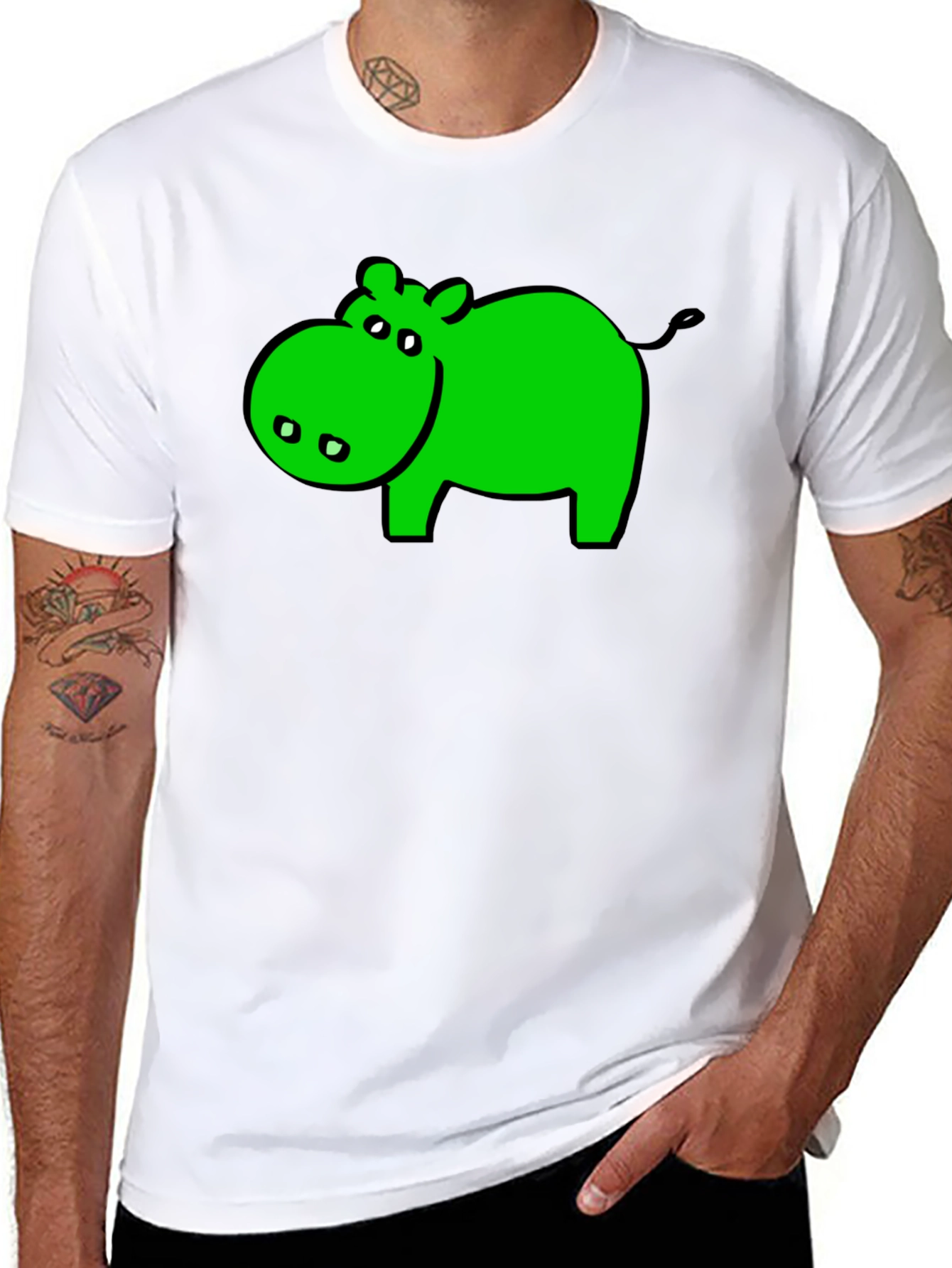 Black Green Hippo Graphic Black T-Shirt - Casual Wear view 8