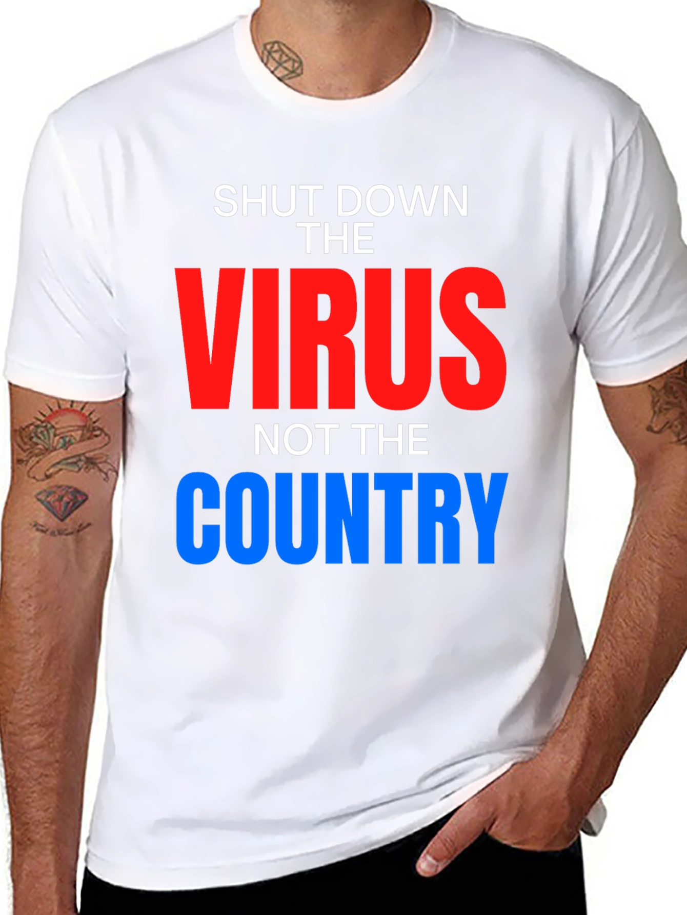 Black Shut Down Virus, Not Country T-Shirt view 8